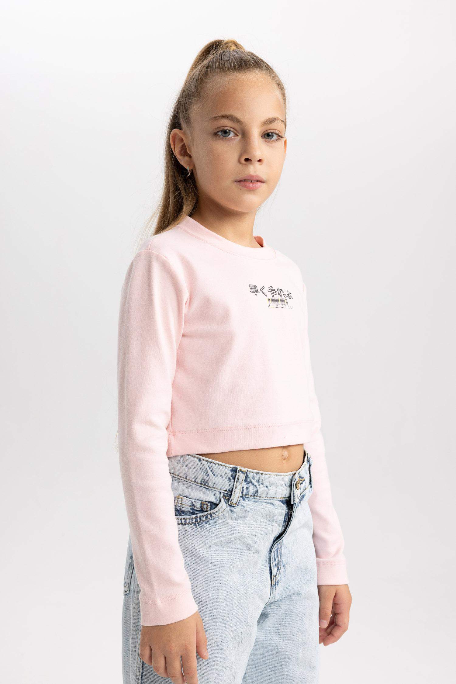 Girl Printed Crop Crew Neck T Shirt