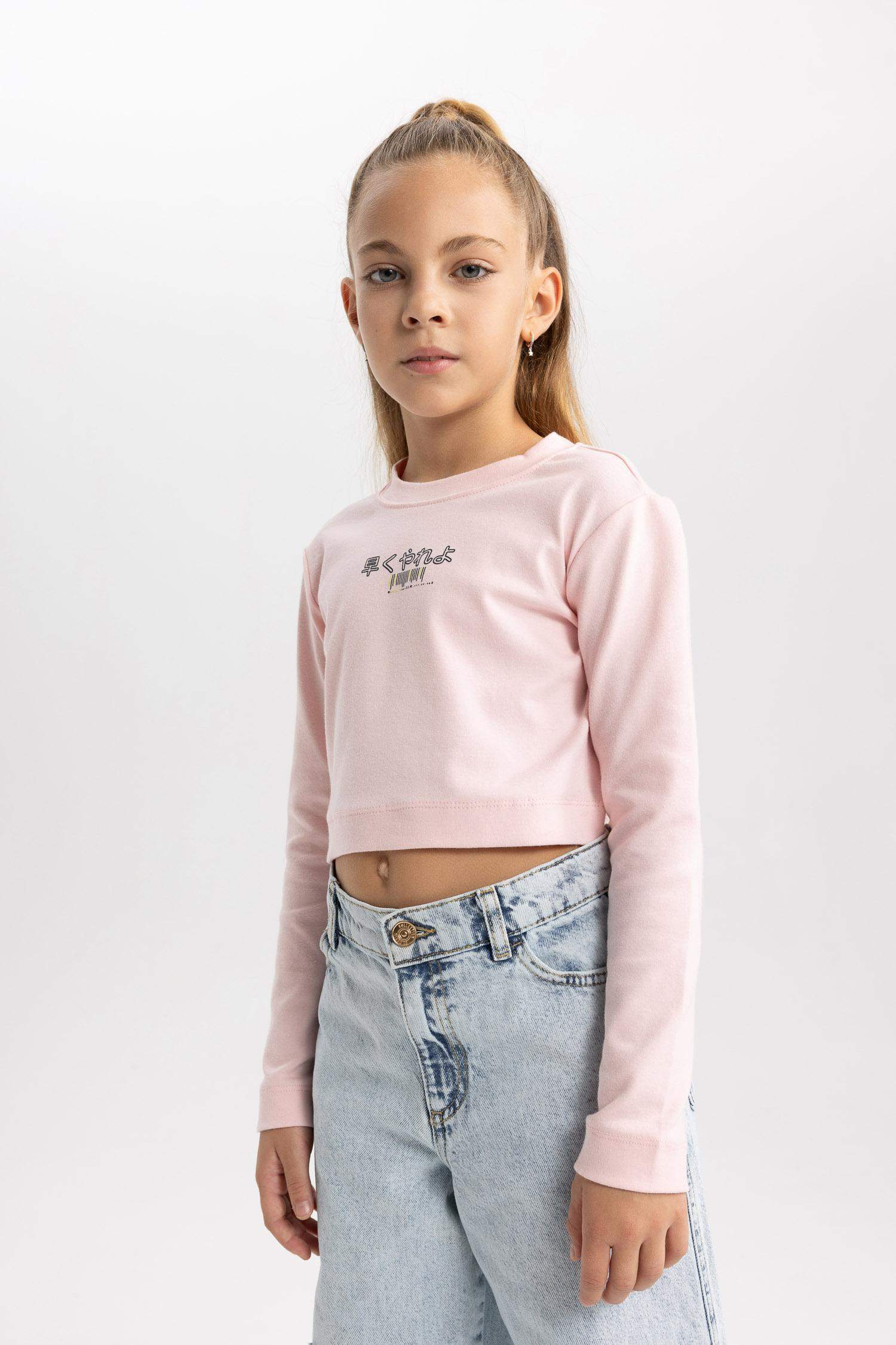 Girl Printed Crop Crew Neck T Shirt