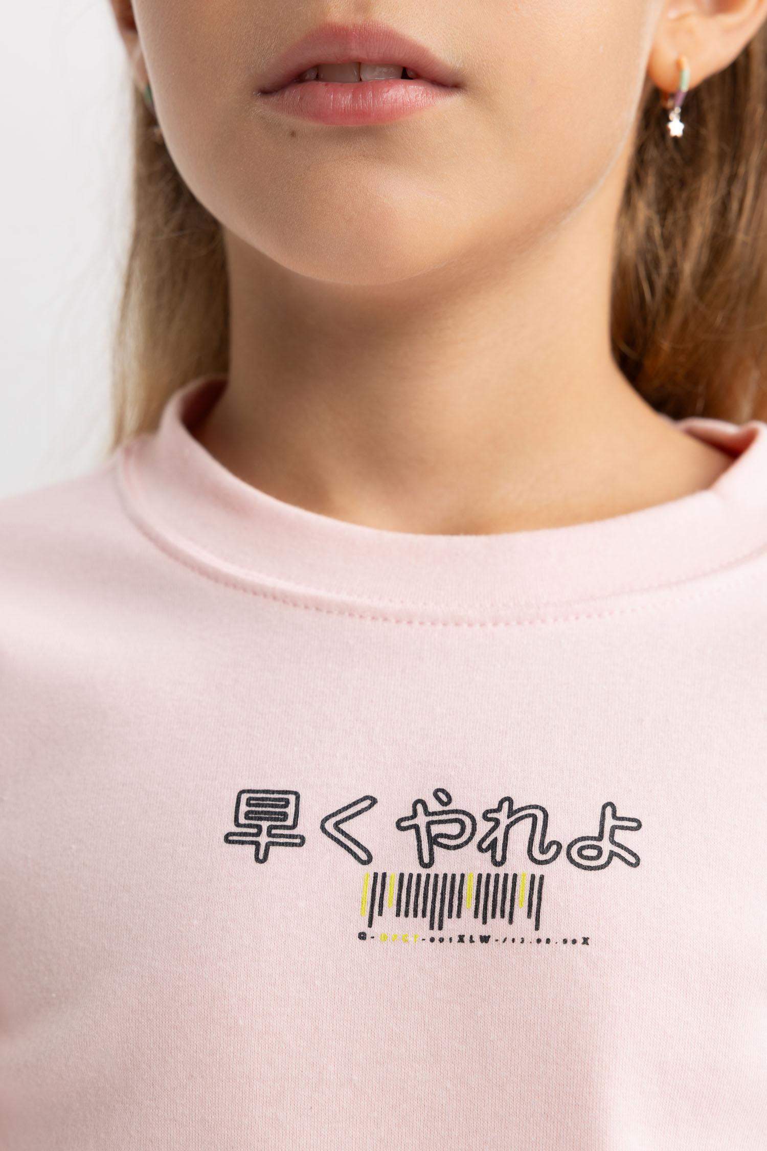 Girl Printed Crop Crew Neck T Shirt