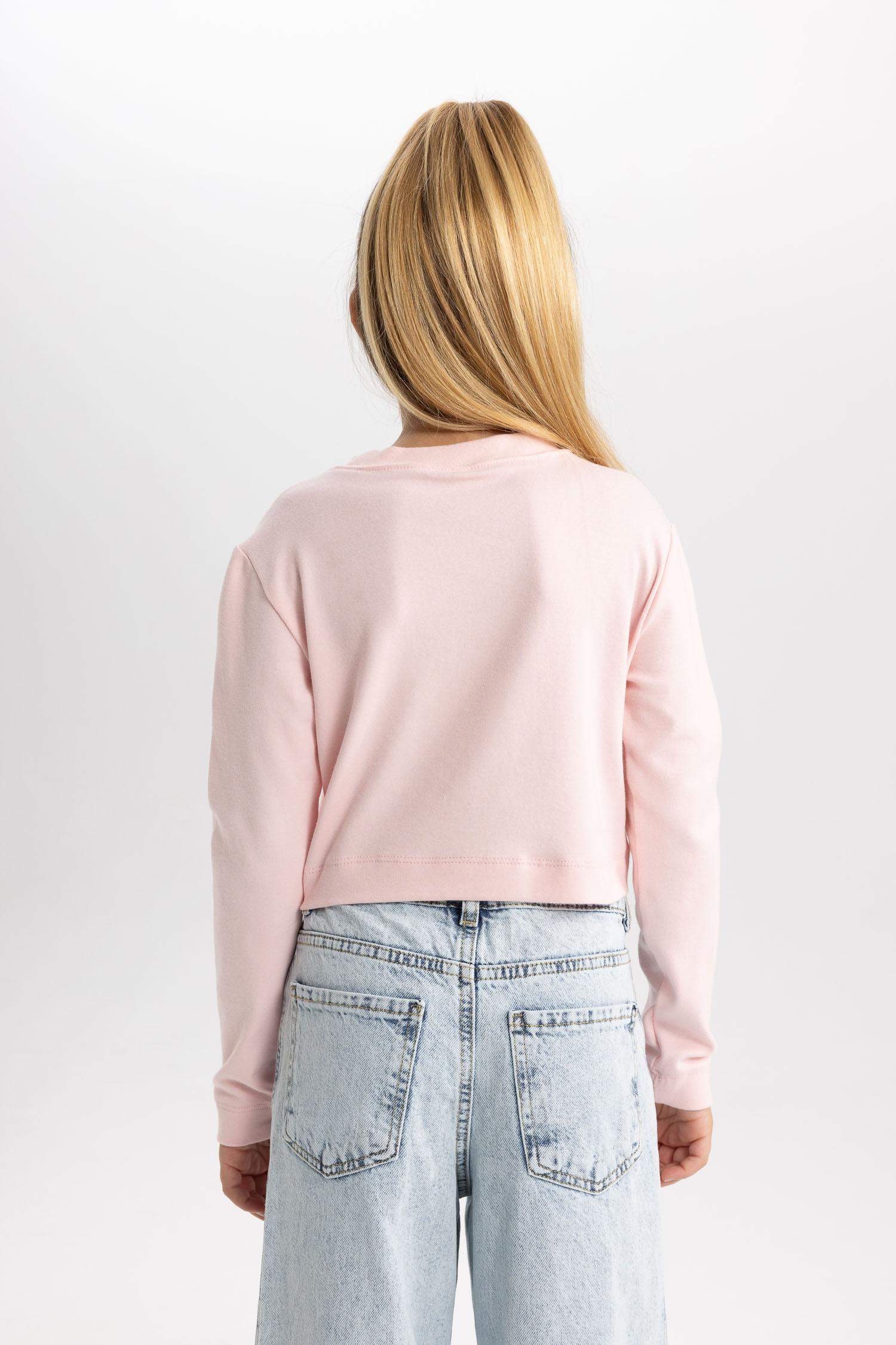 Girl Printed Crop Crew Neck T Shirt