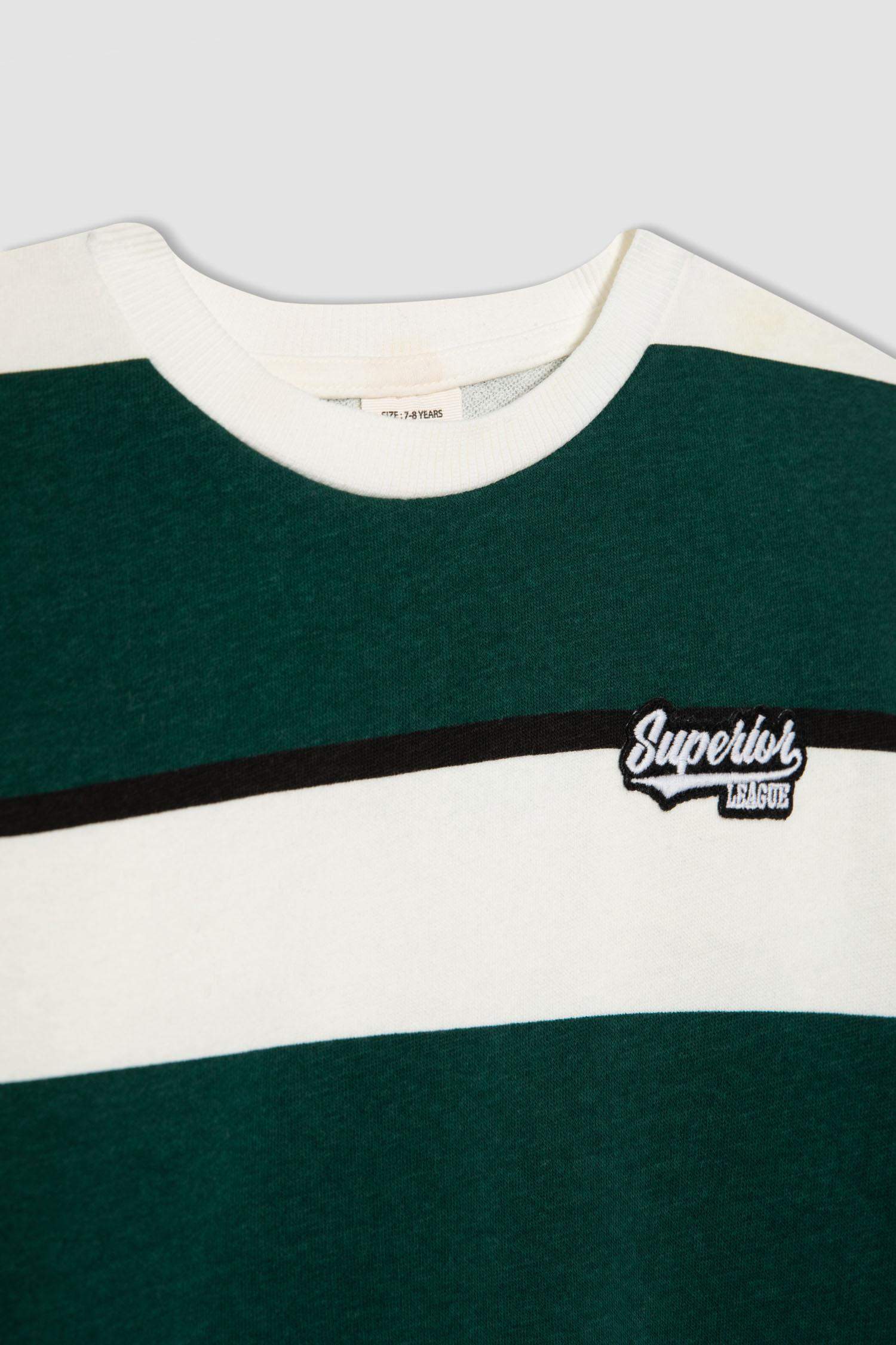 Erkek Çocuk Oversize Geniş Kalıp Bisiklet Yaka Çizgili Sweatshirt