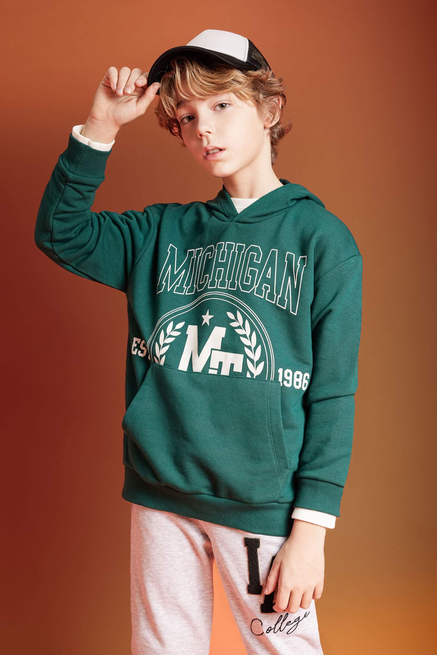 Boy Oversize Fit Printed Hooded Sweatshirt