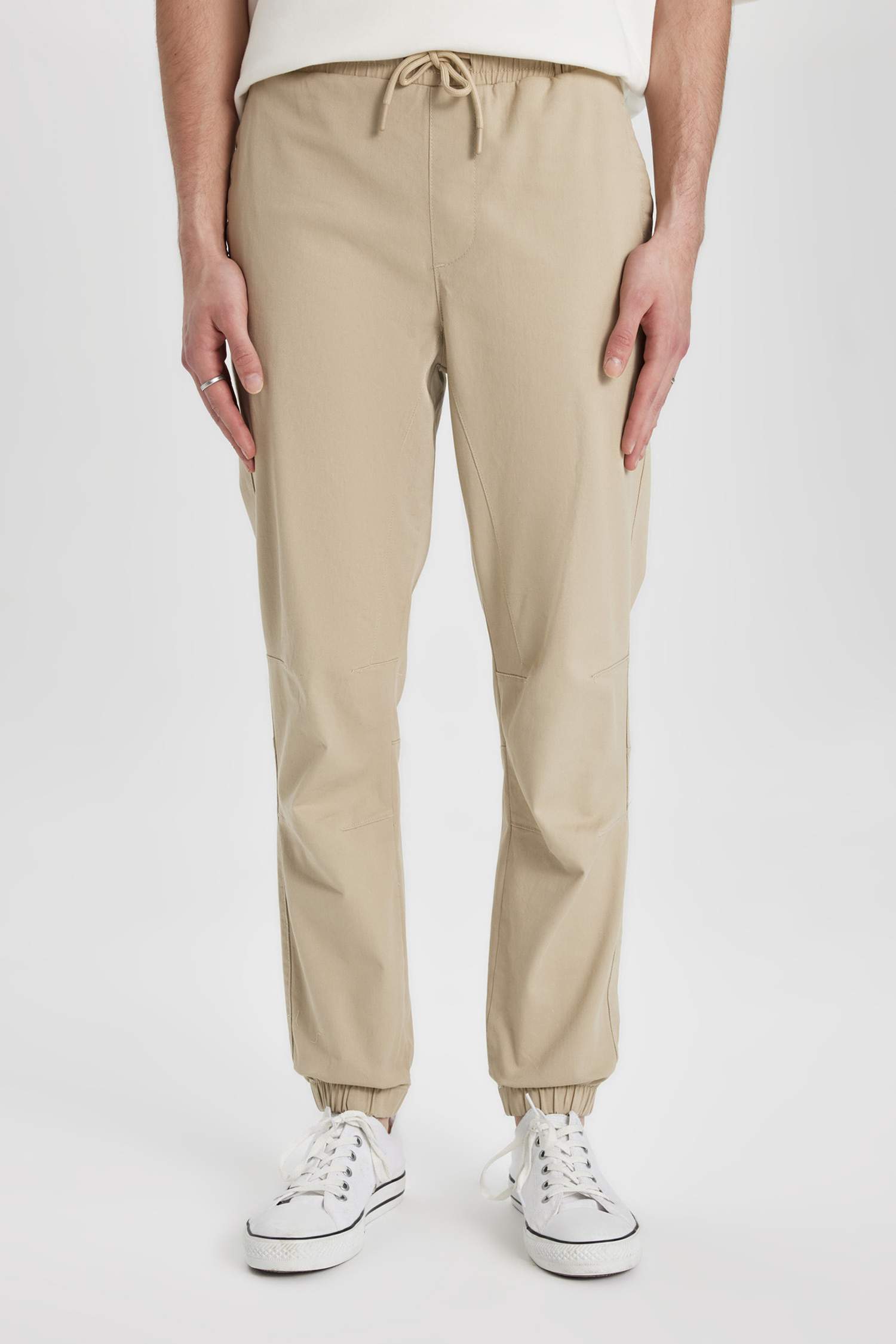 Regular Fit Jogger Gabardin Pantolon Beli Bağcıklı Cepli Düz Paça