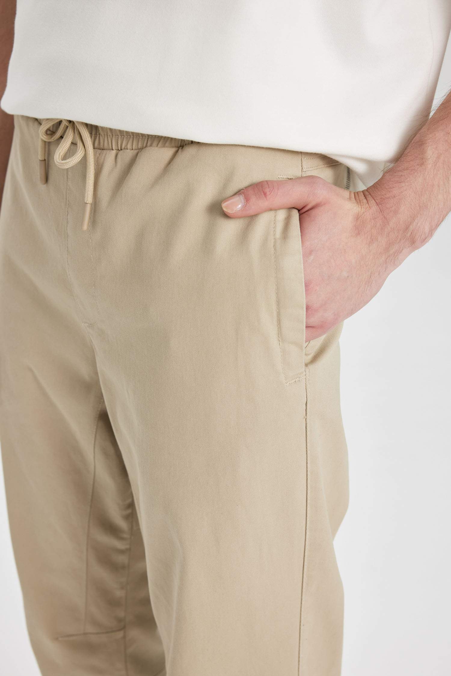 Regular Fit Jogger Gabardin Pantolon Beli Bağcıklı Cepli Düz Paça