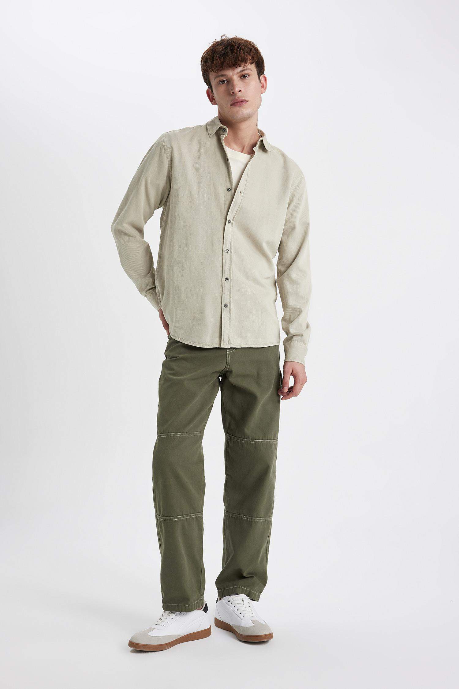 Regular Fit Tensel Uzun Kollu Basic Düz Gömlek