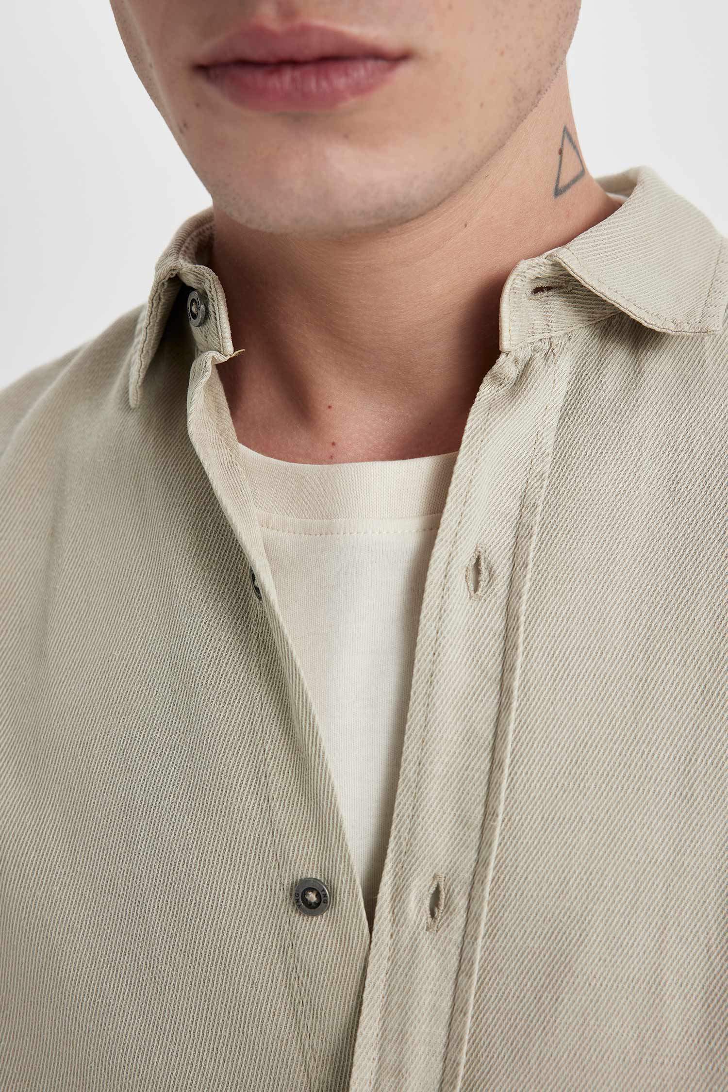 Regular Fit Tensel Uzun Kollu Basic Düz Gömlek