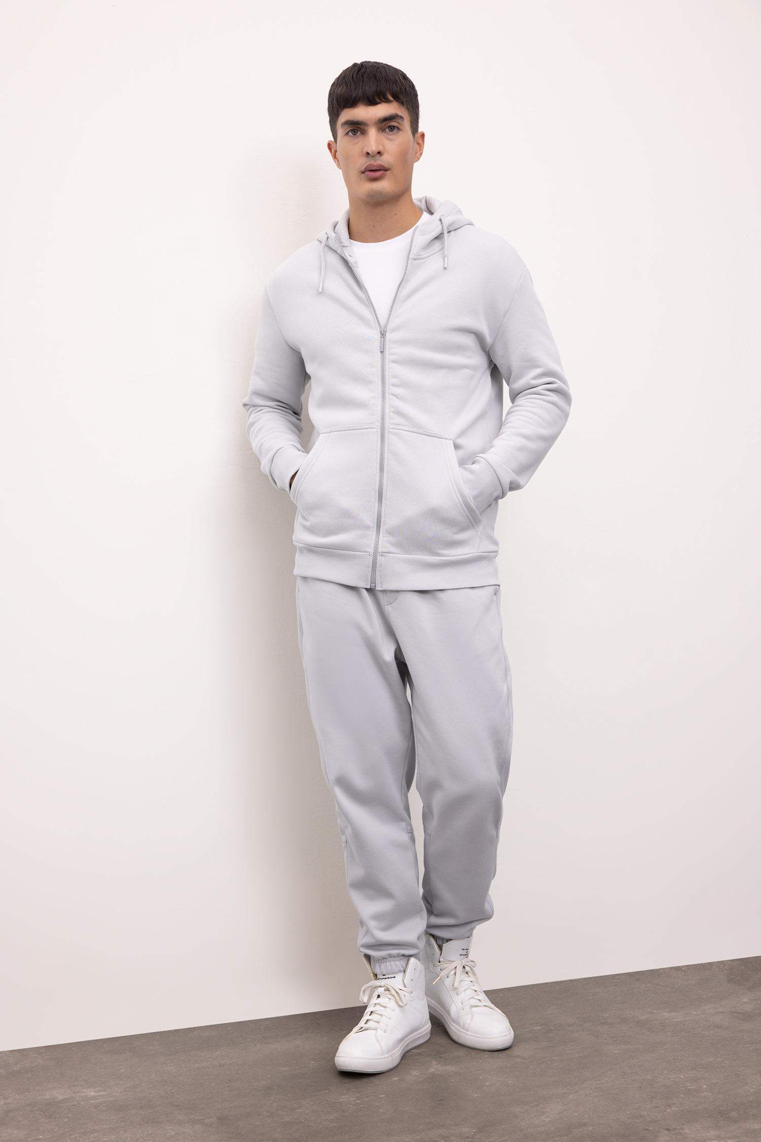 Gray Regular Fit Elastic Waist Leg Sweatpants