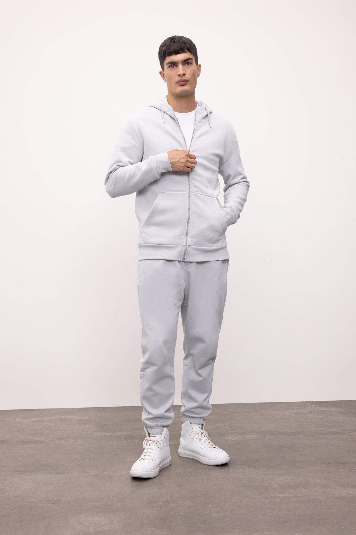 Gray Regular Fit Elastic Waist Leg Sweatpants