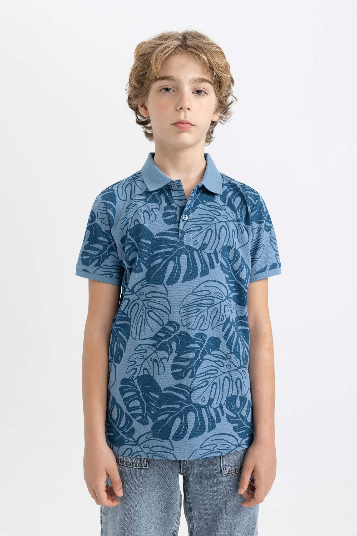 Erkek Çocuk Polo Yaka Desenli Pike Kısa Kollu Tişört