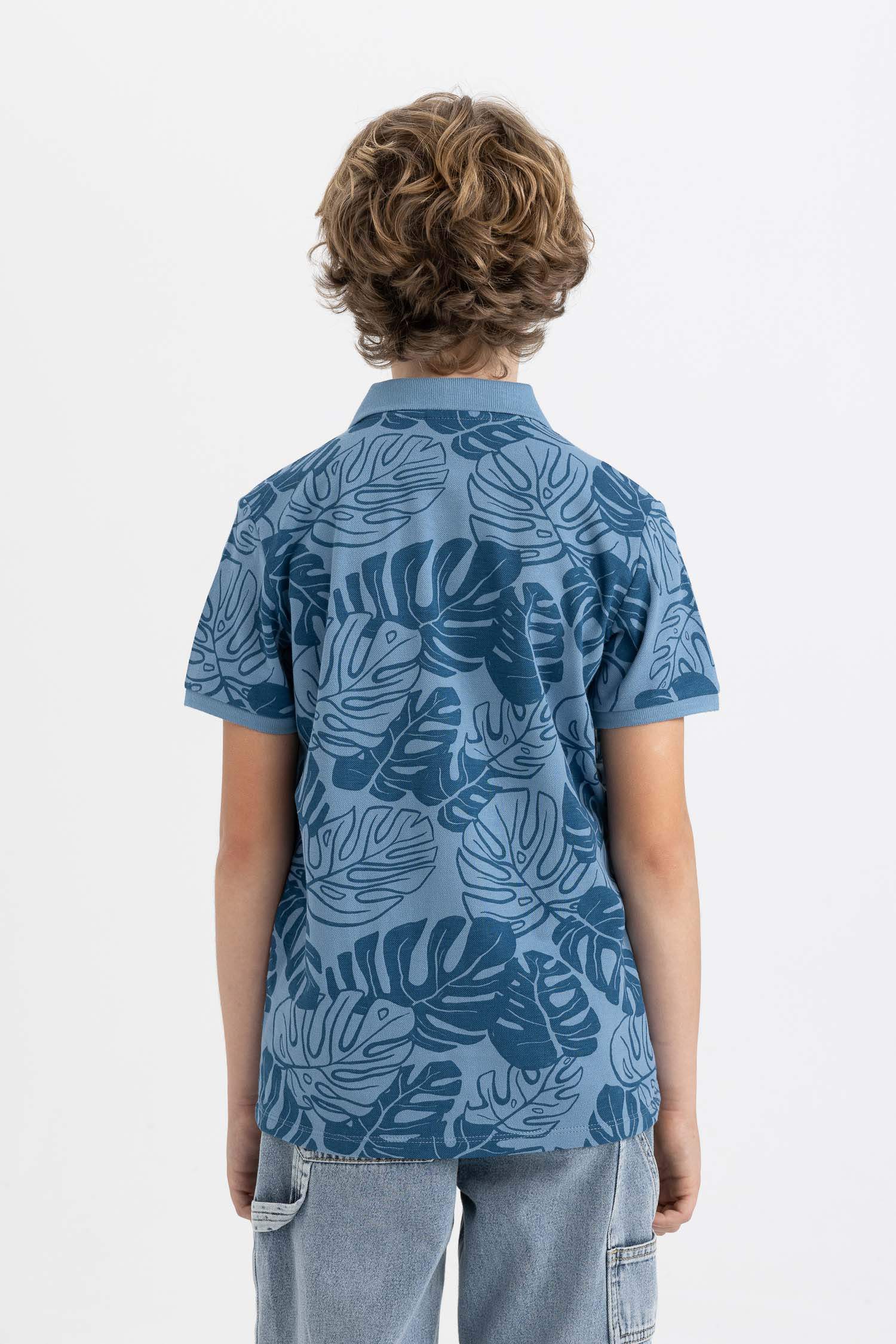 Erkek Çocuk Polo Yaka Desenli Pike Kısa Kollu Tişört