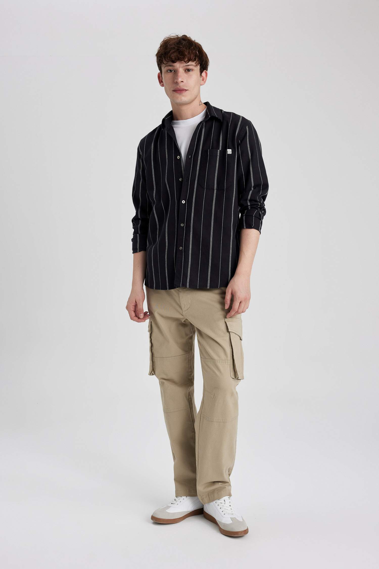 Regular Fit Çizgili Cepli Pamuklu Uzun Kollu Gömlek