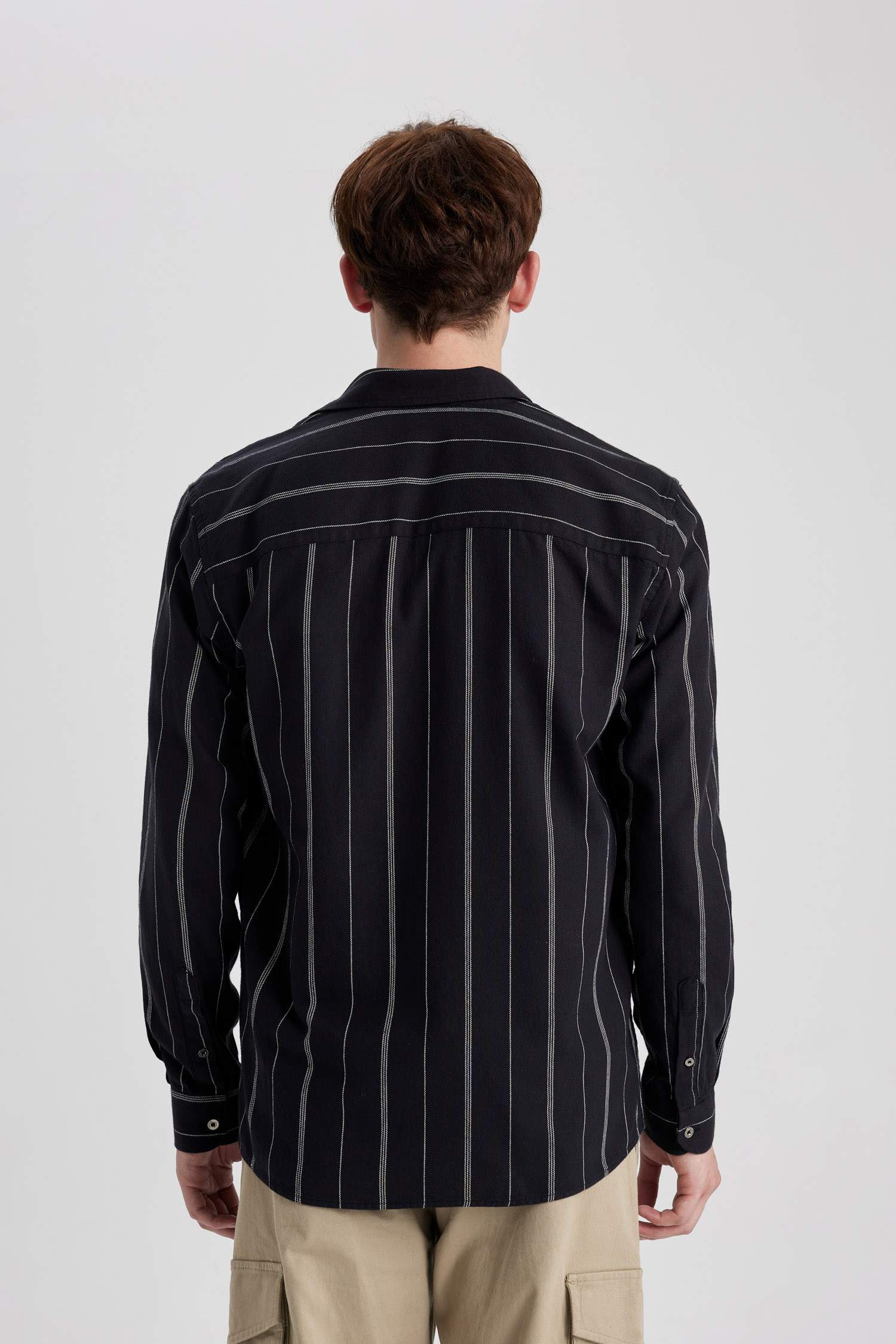 Regular Fit Çizgili Cepli Pamuklu Uzun Kollu Gömlek