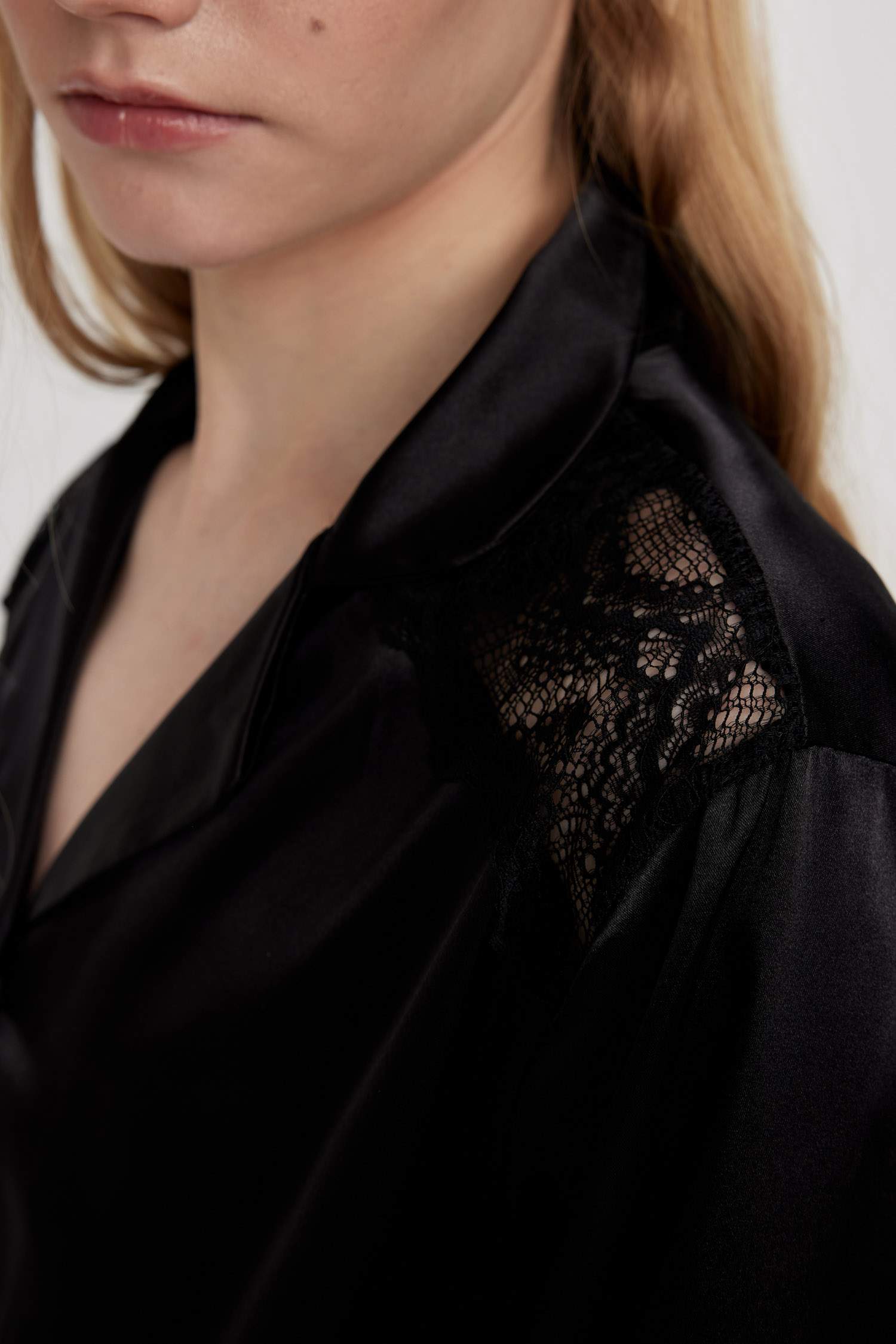 Regular Fit Uzun Kollu Saten Casual Pijama Üstü-Fall in Love