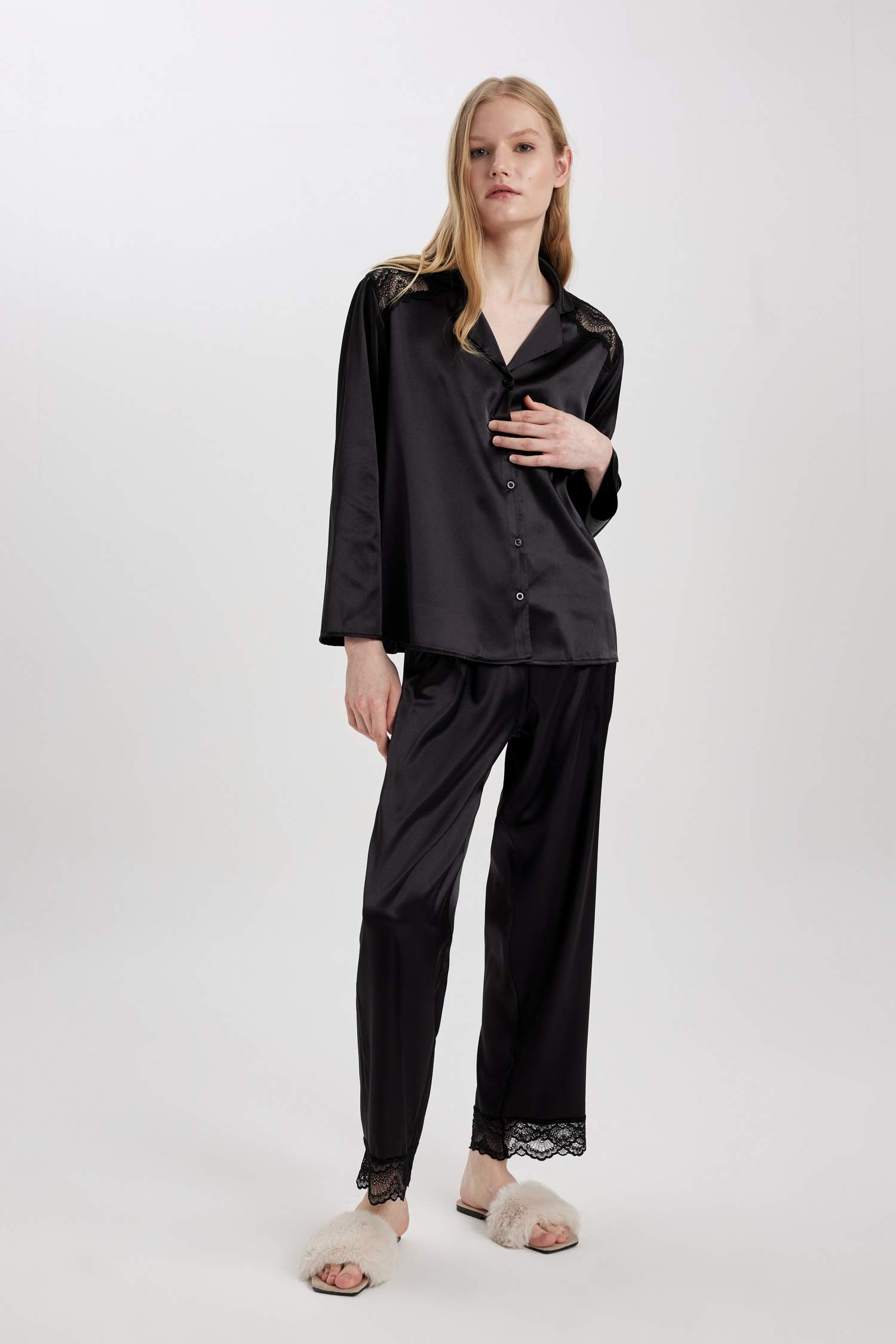 Fall in Love Regular Fit Uzun Boy Saten Pijama Altı