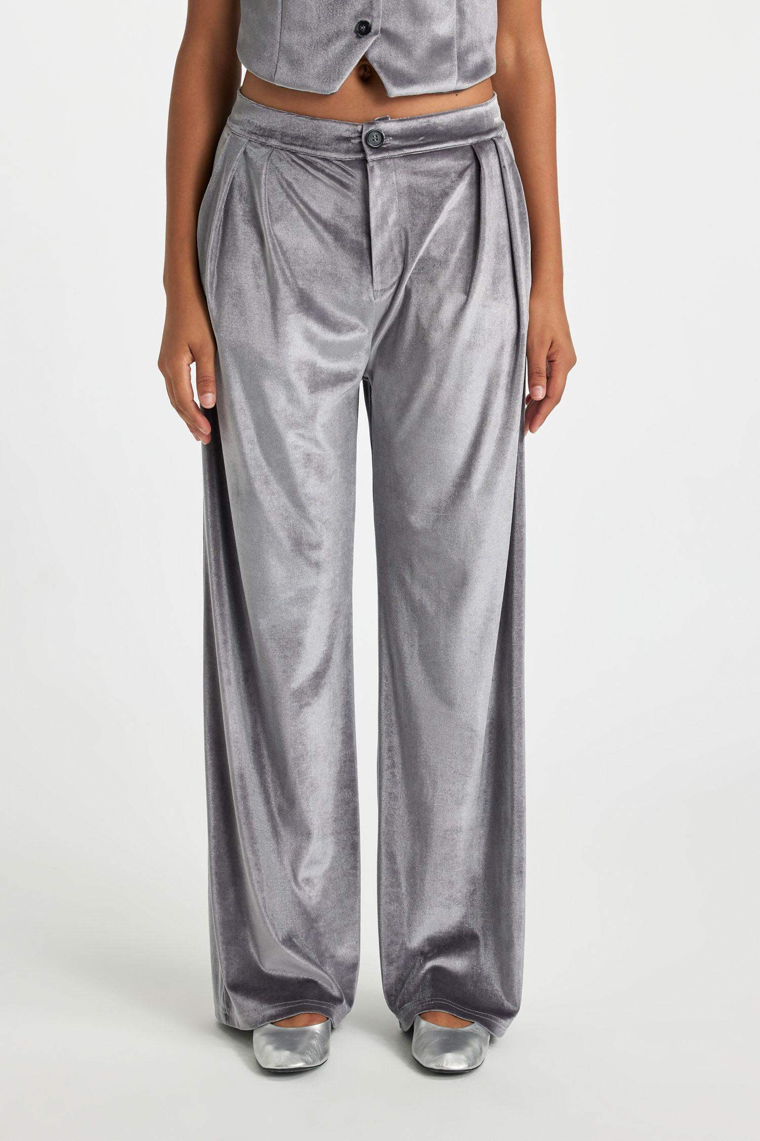 Wide Leg Fleece Pocket Velvet Trousers