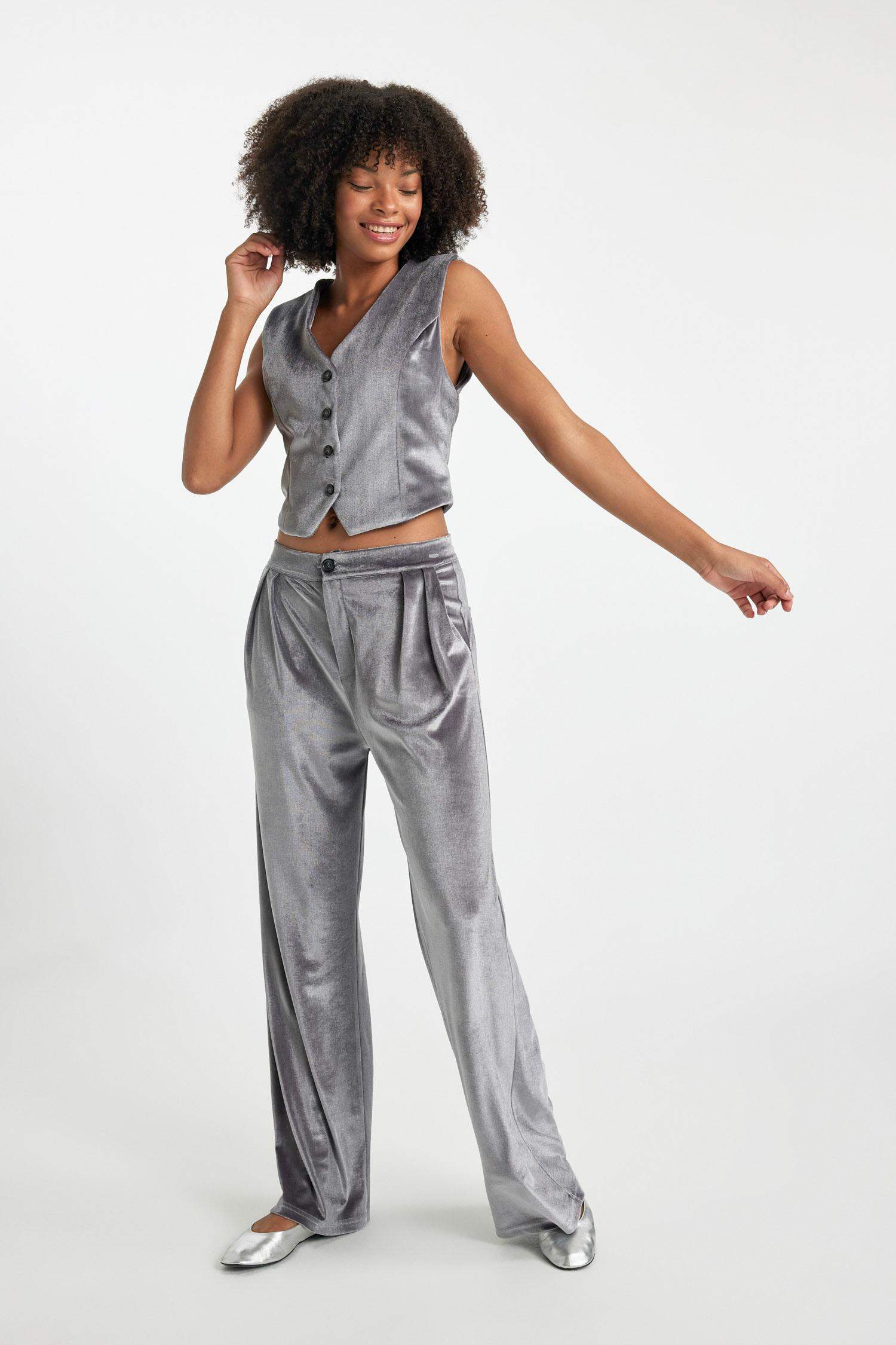 Wide Leg Fleece Pocket Velvet Trousers
