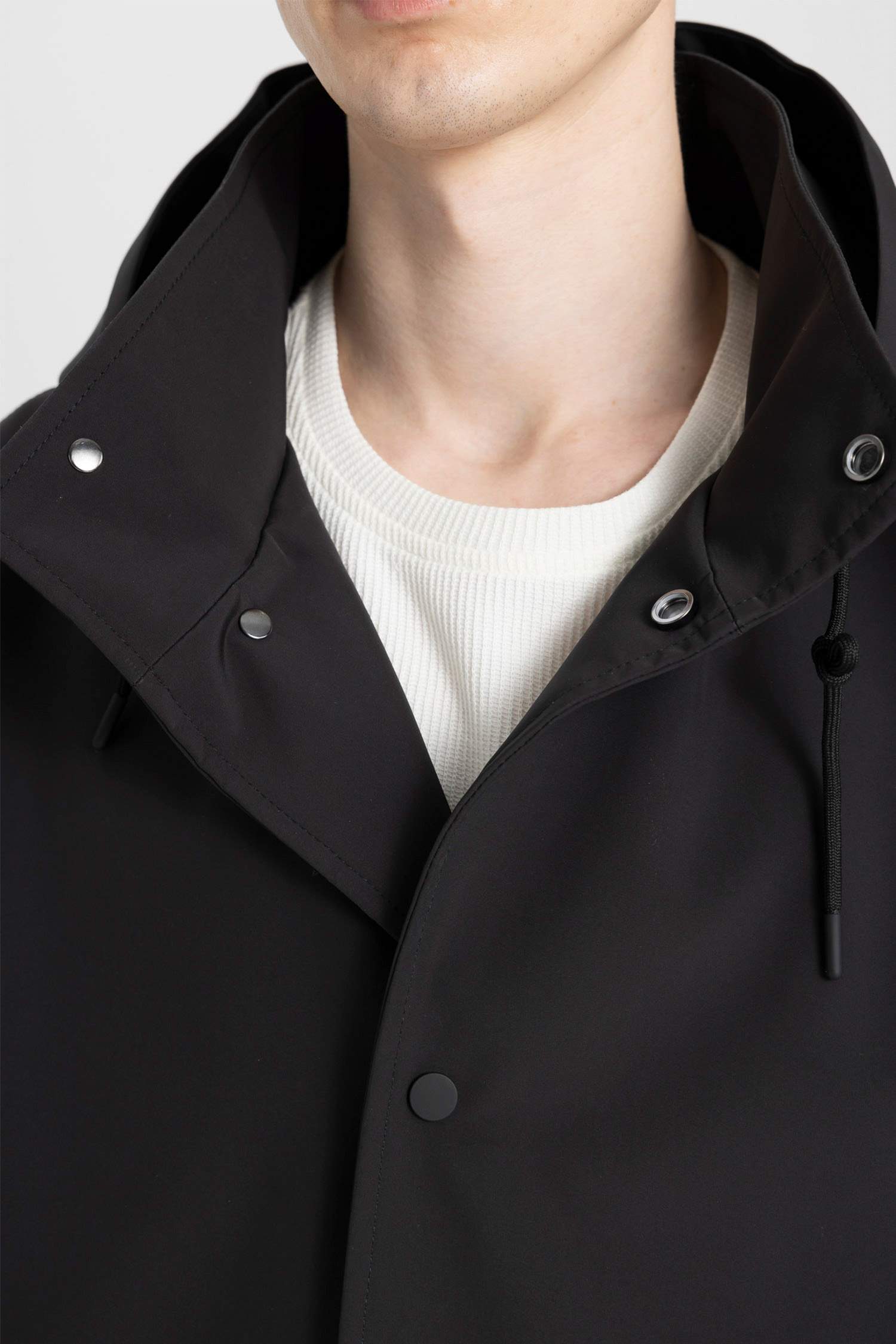 Kapüşonlu Suni Deri Parka Çıtçıt Kapamalı Cepli