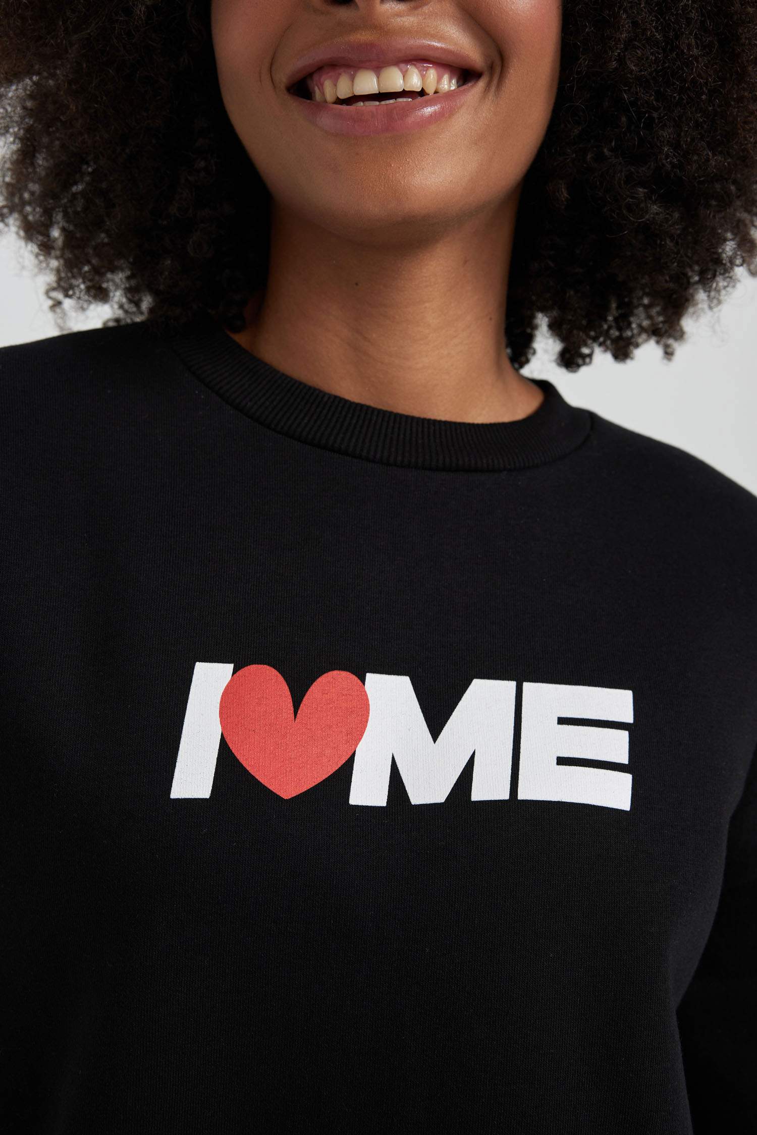 Oversize Fit Geniş Kalıp Bisiklet Yaka I Love Me Baskılı Kalın Kumaş Sweatshirt