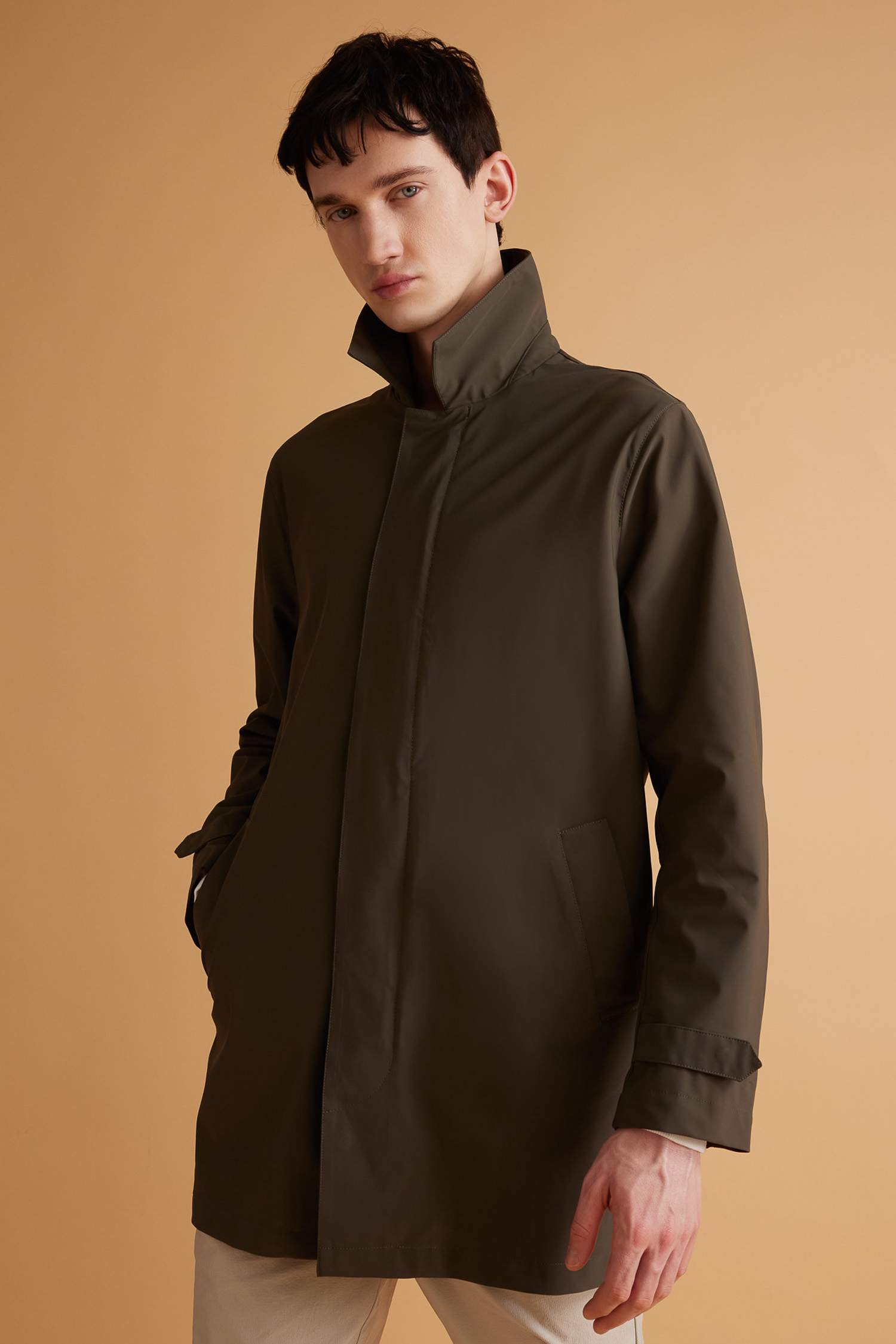 Su İtici Rüzgar Geçirmez Slim Fit Parka Mont Dar Kesim Polo Yaka Fermuarlı Cepli 