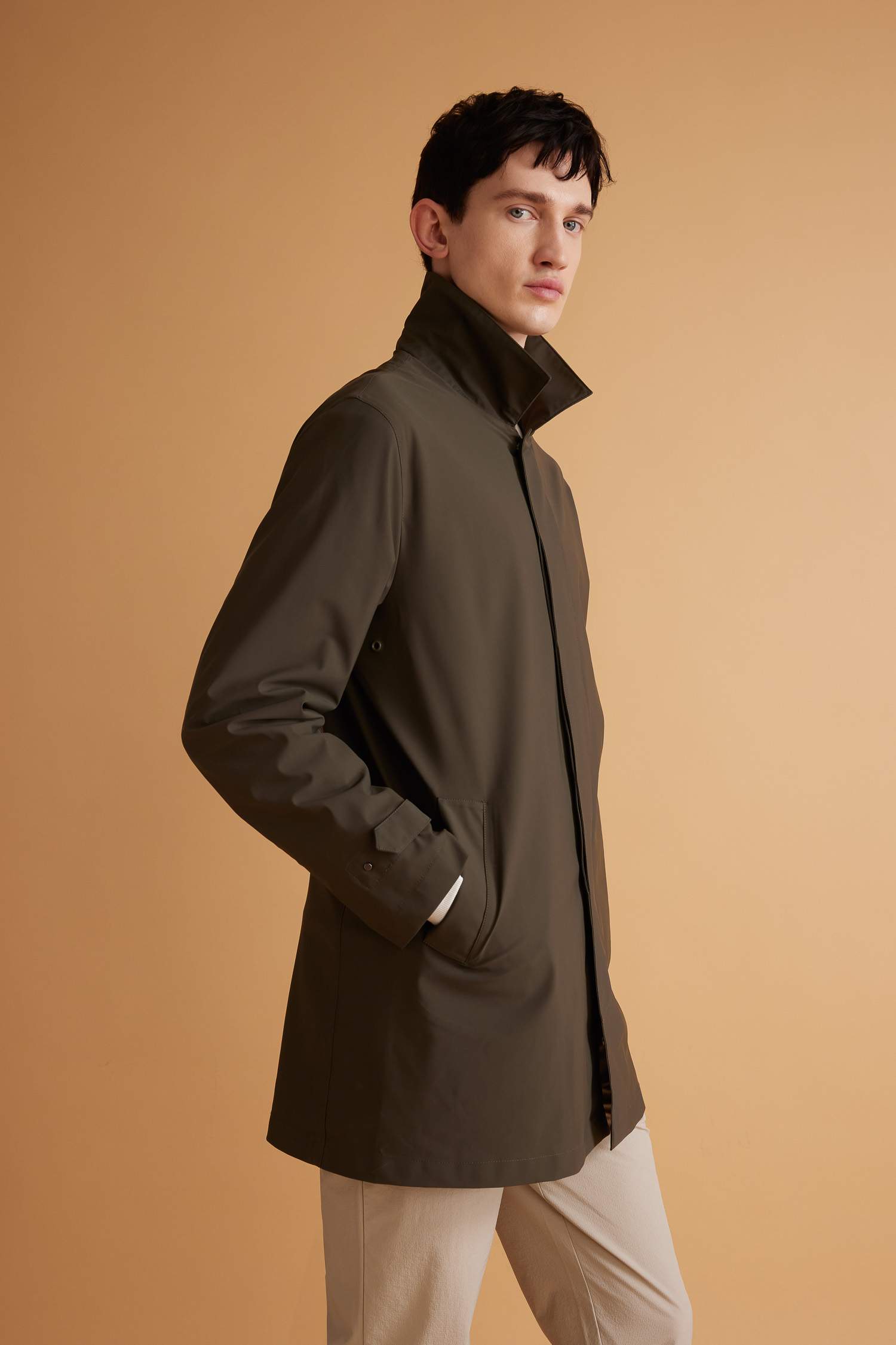 Su İtici Rüzgar Geçirmez Slim Fit Parka Mont Dar Kesim Polo Yaka Fermuarlı Cepli 