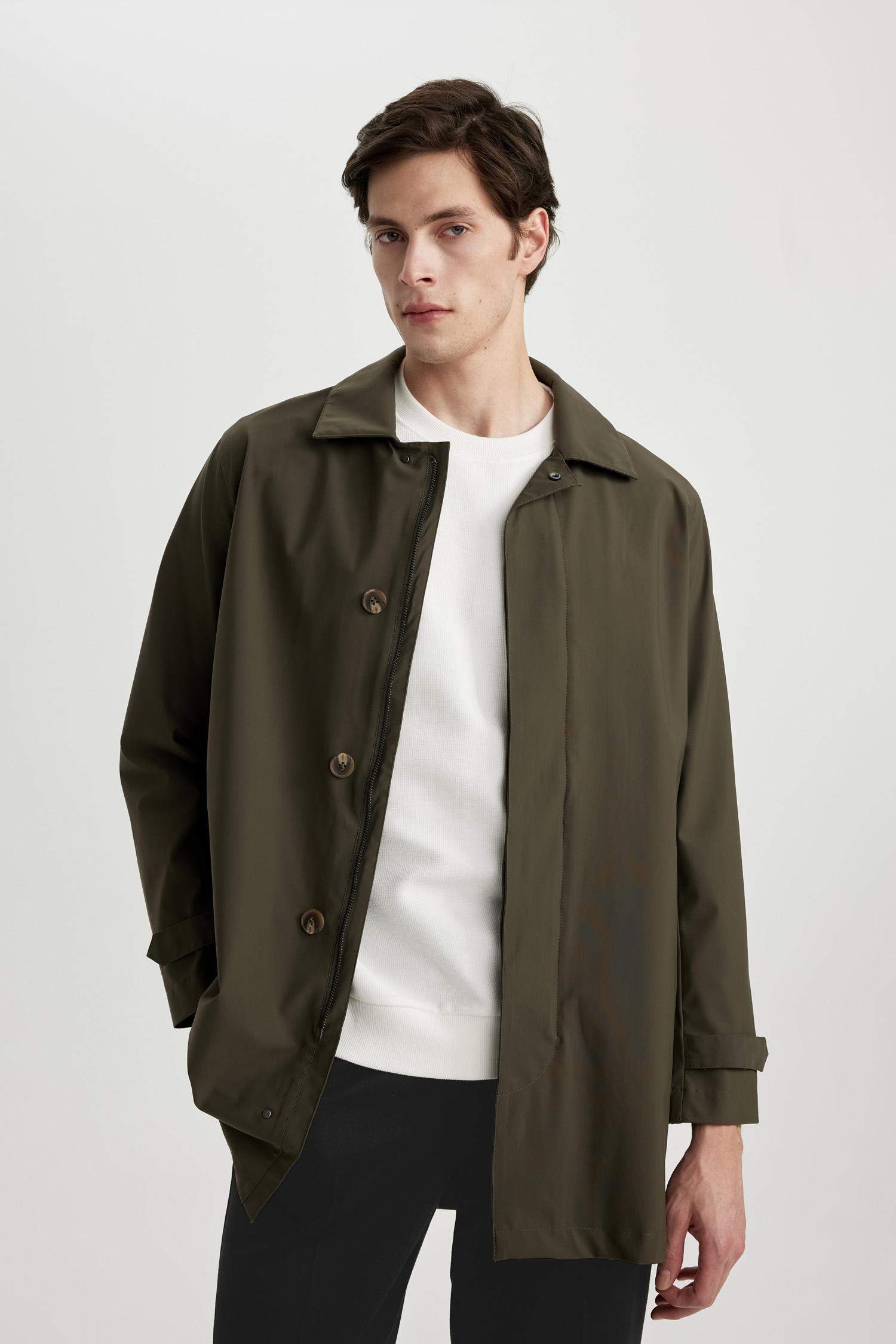 Su İtici Rüzgar Geçirmez Slim Fit Parka Mont Dar Kesim Polo Yaka Fermuarlı Cepli 