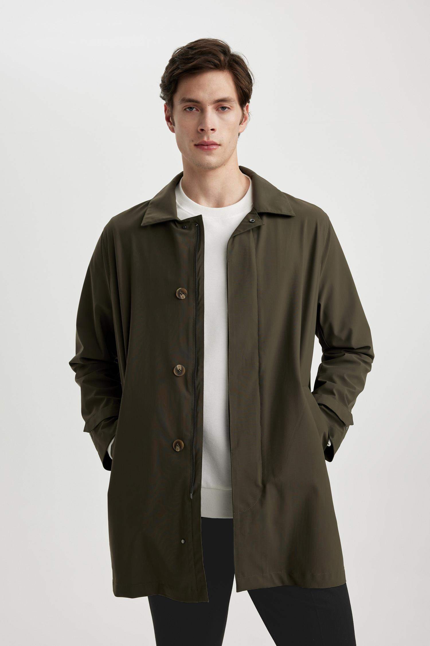 Su İtici Rüzgar Geçirmez Slim Fit Parka Mont Dar Kesim Polo Yaka Fermuarlı Cepli 