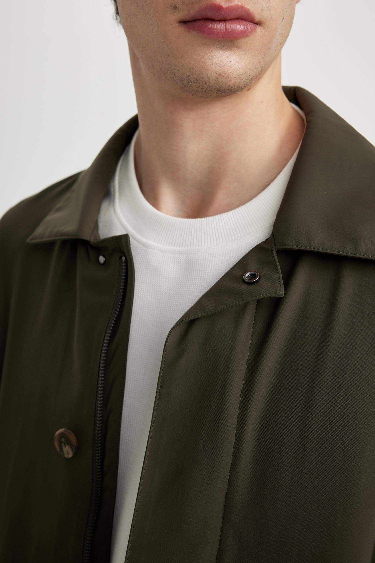 Su İtici Rüzgar Geçirmez Slim Fit Parka Mont Dar Kesim Polo Yaka Fermuarlı Cepli 