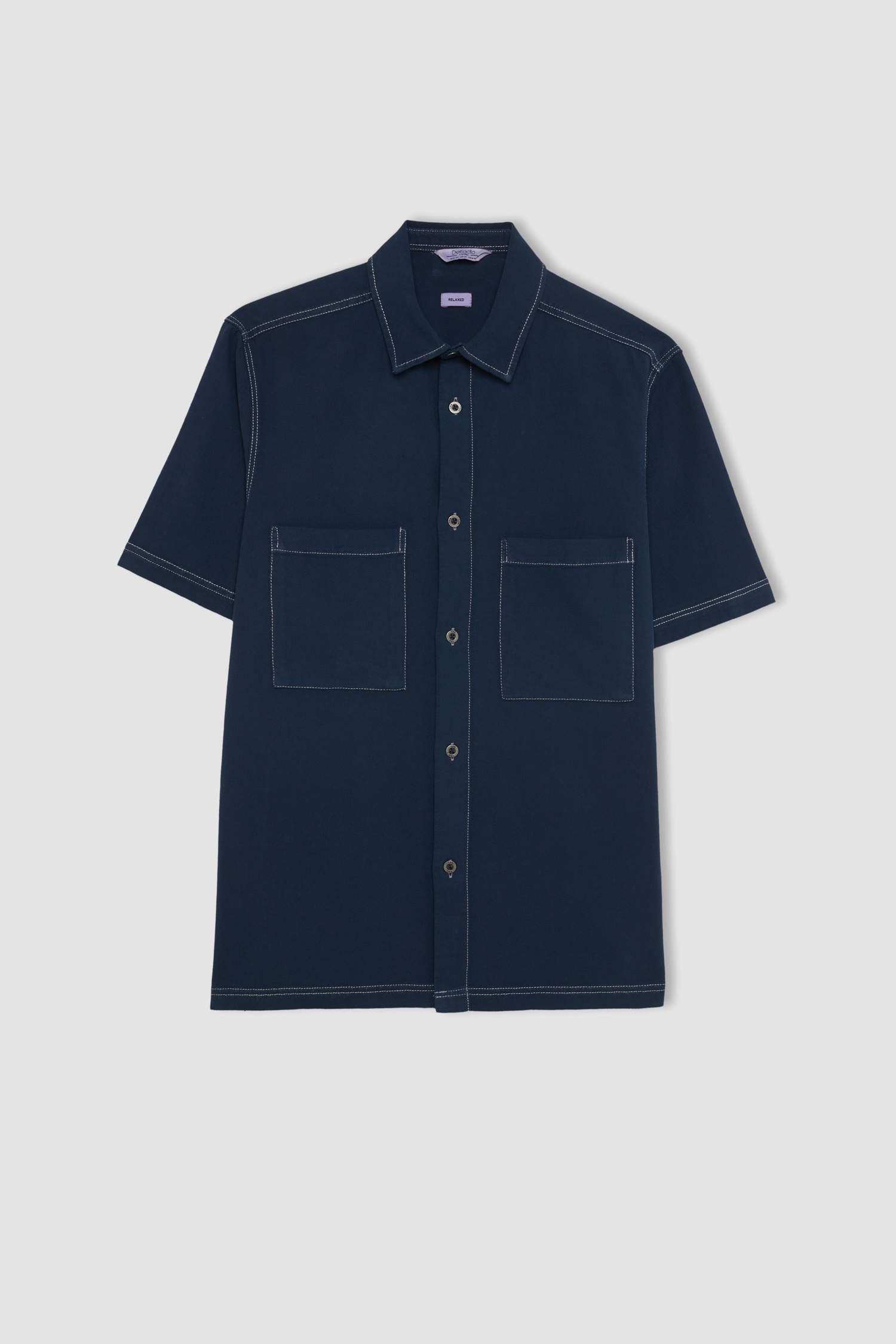 قميص كتان نص كم قصة مريحة