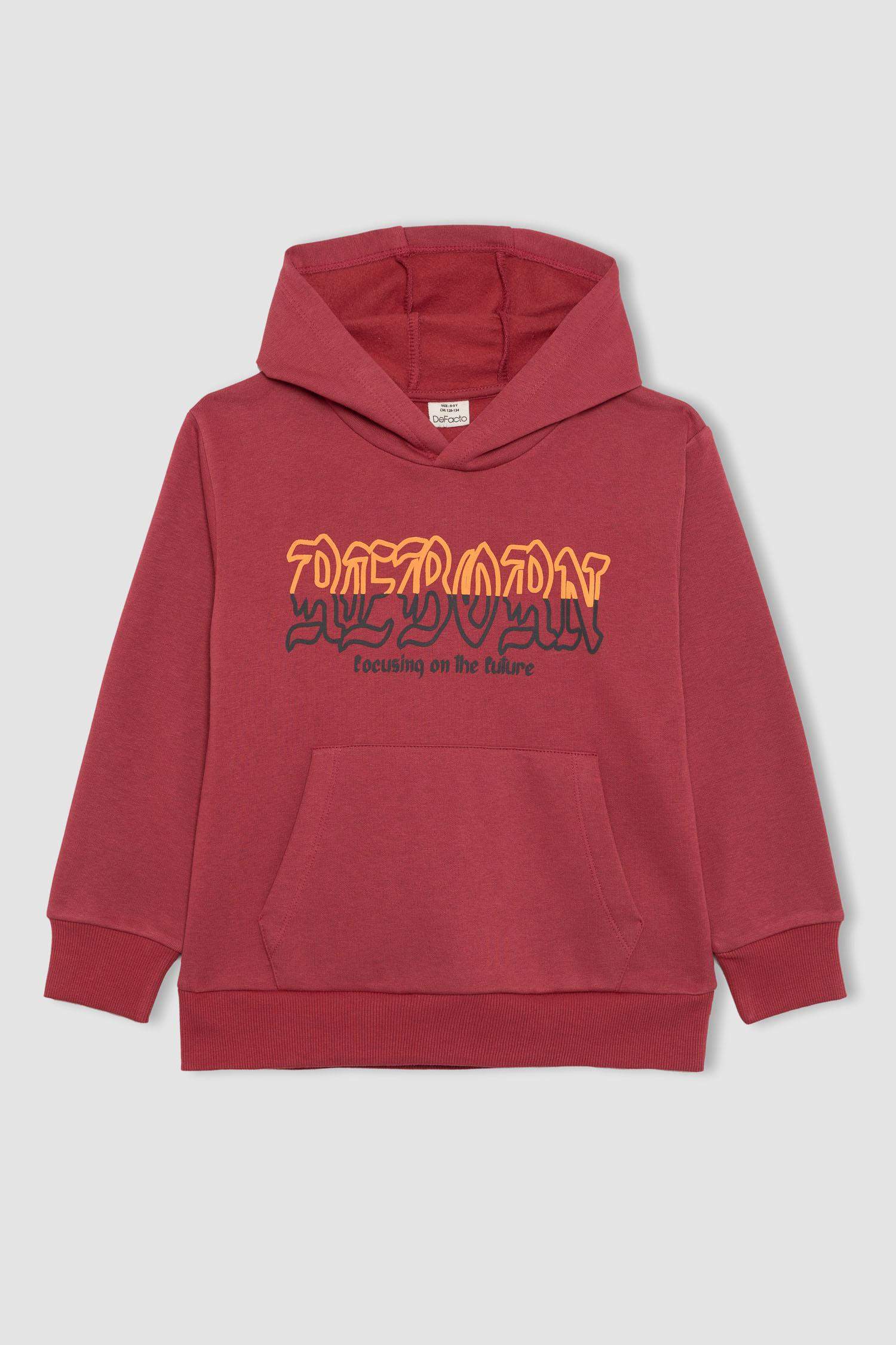 سويت شيرت ولادي قصة عادية بغطاء للرأس بجيب