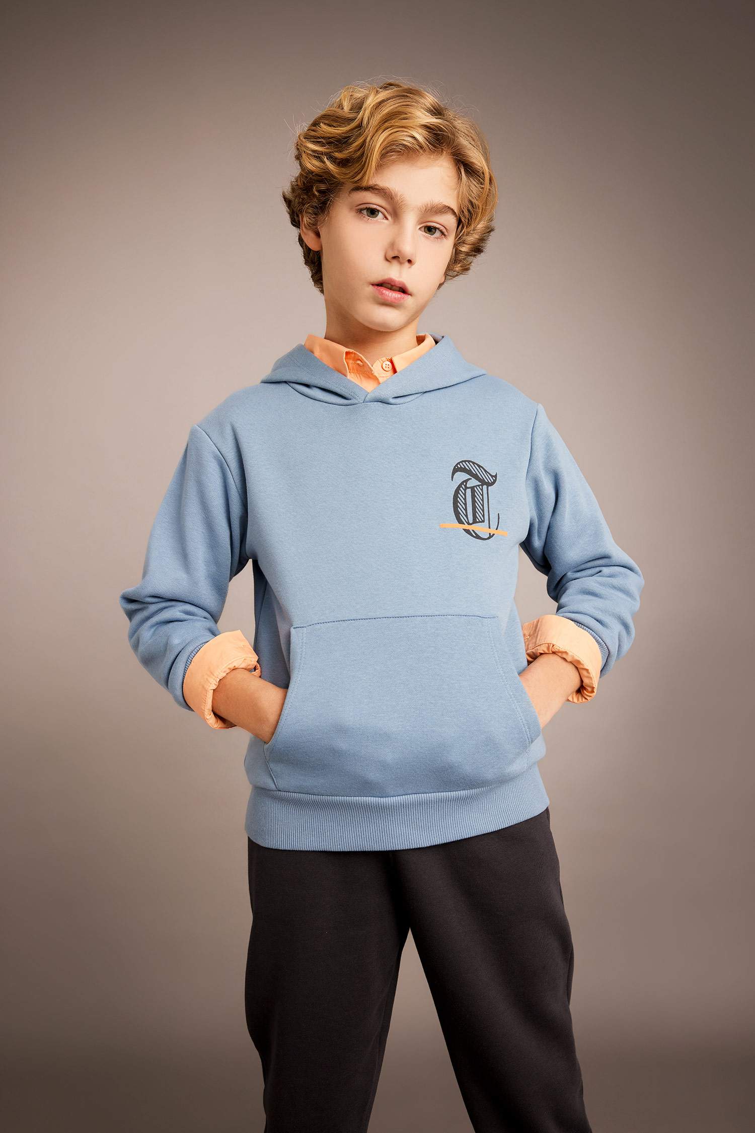 Boy Printed Hooded Thick Sweatshirt