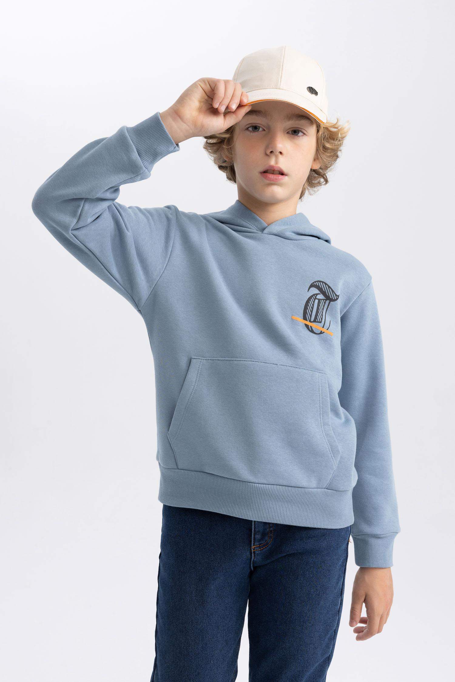Boy Printed Hooded Thick Sweatshirt