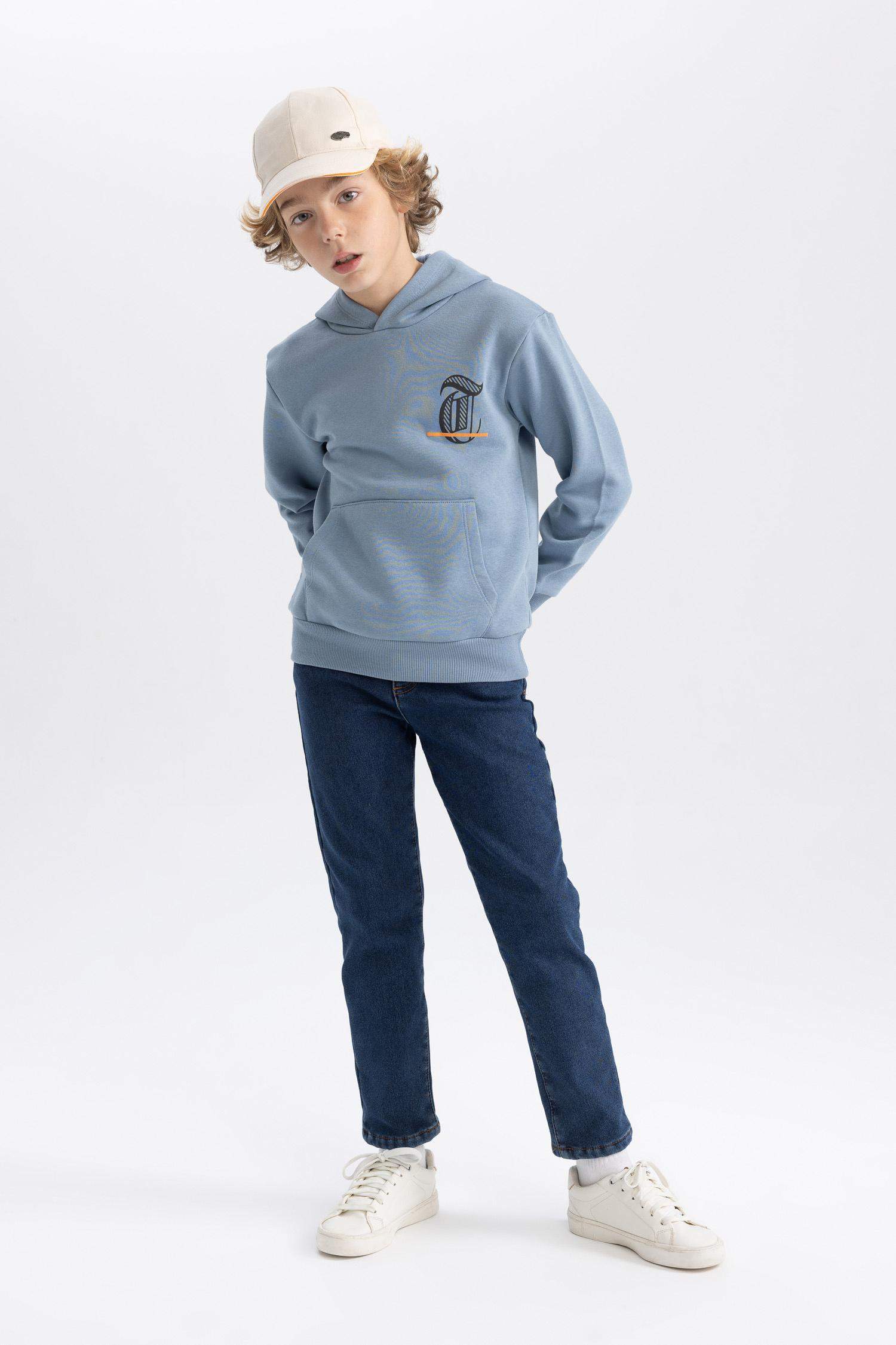 Boy Printed Hooded Thick Sweatshirt