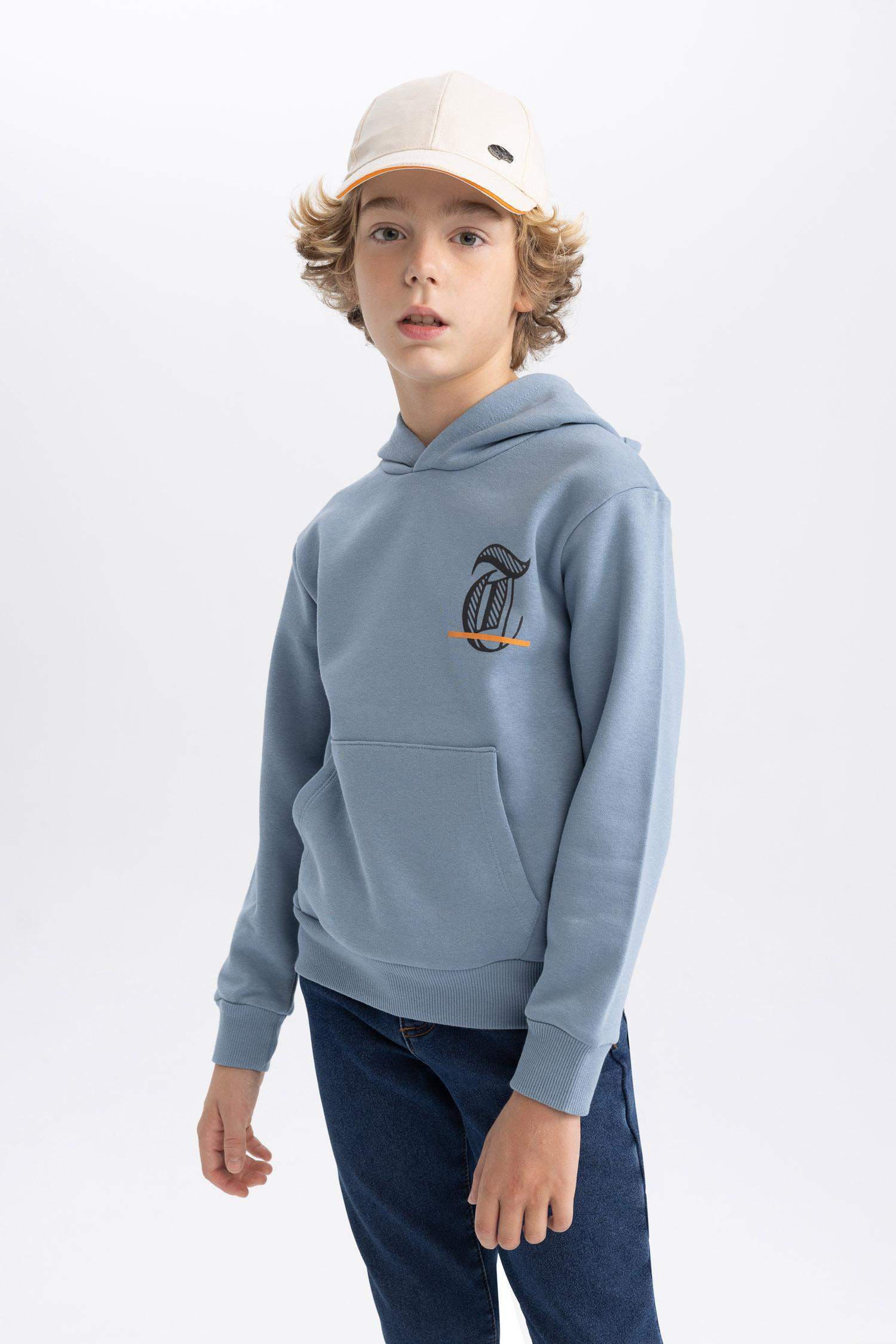 Boy Printed Hooded Thick Sweatshirt