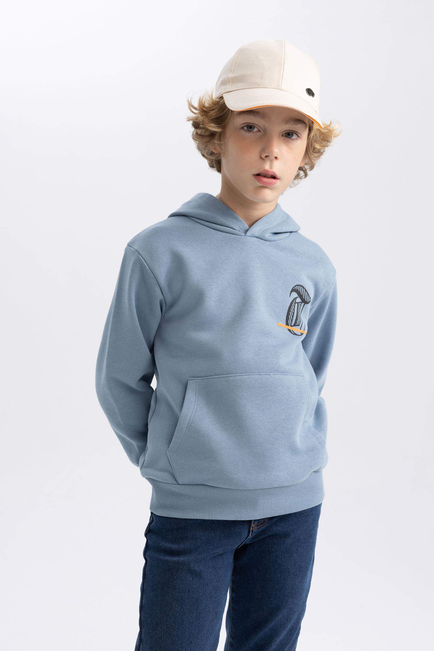 Boy Printed Hooded Thick Sweatshirt