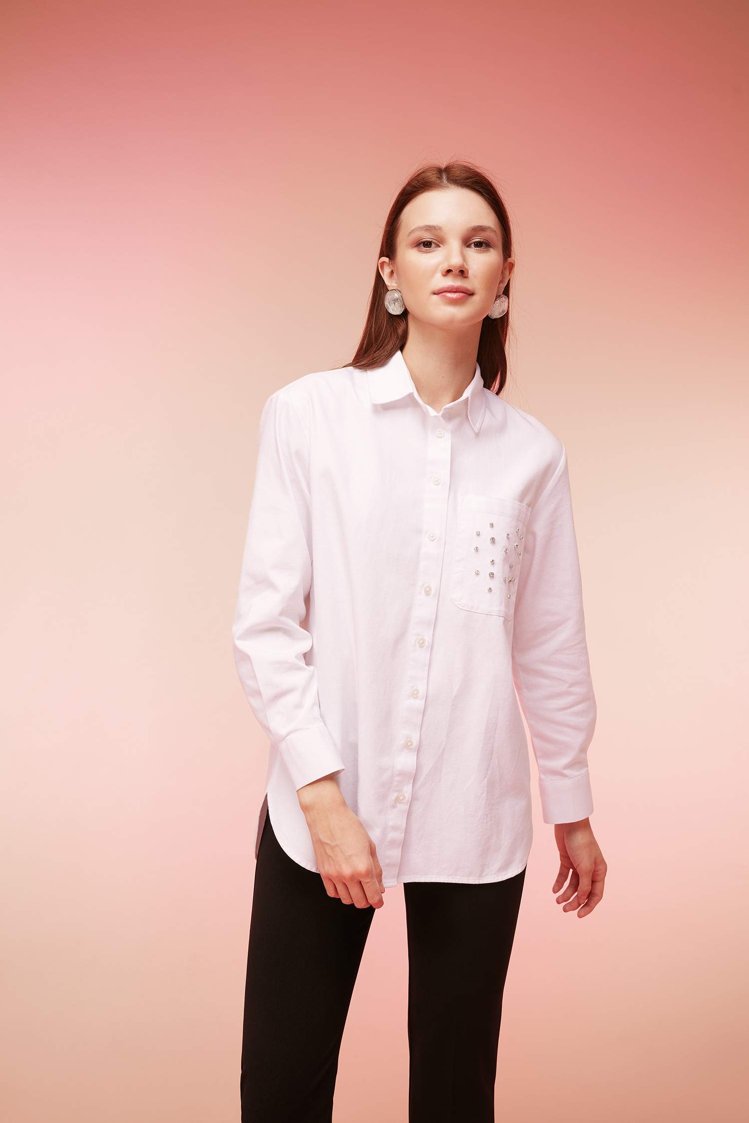 Туника свободного кроя с длинным рукавом