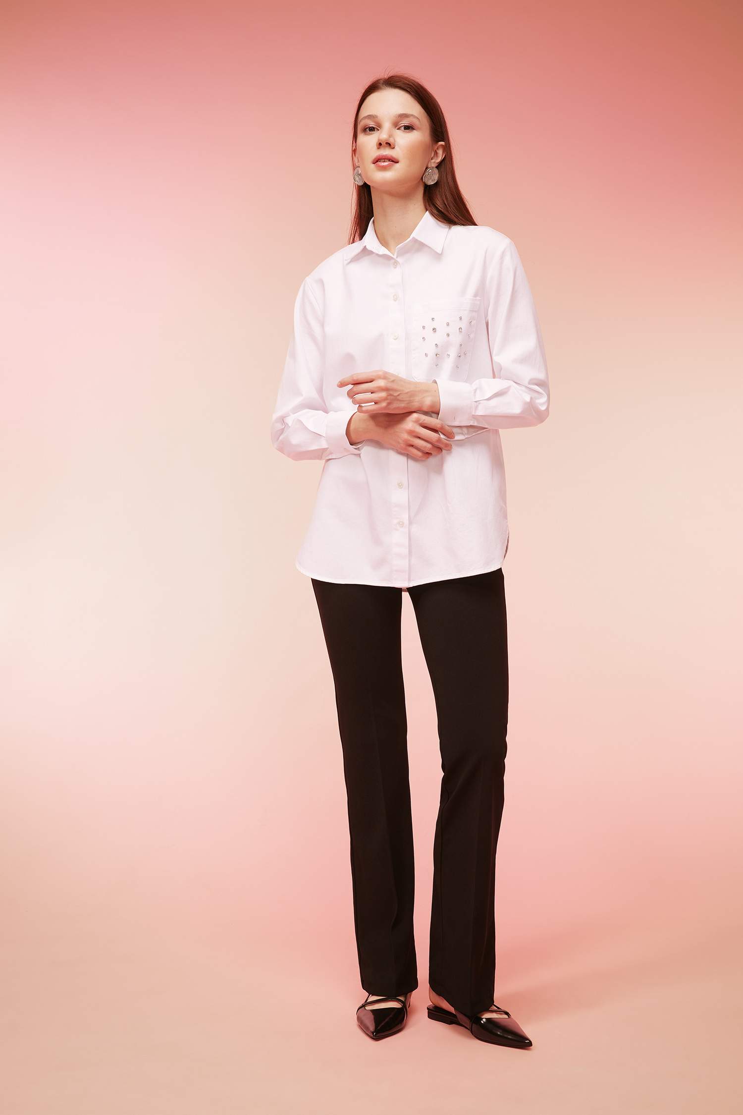 Туника свободного кроя с длинным рукавом