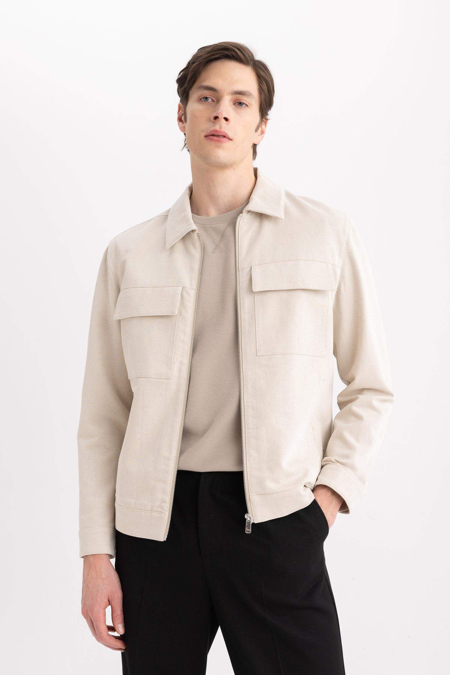 Mont Ceket Gömlek Yaka Yarım Astar Fermuarlı Cepli Mevsimlik Baharlık Keten