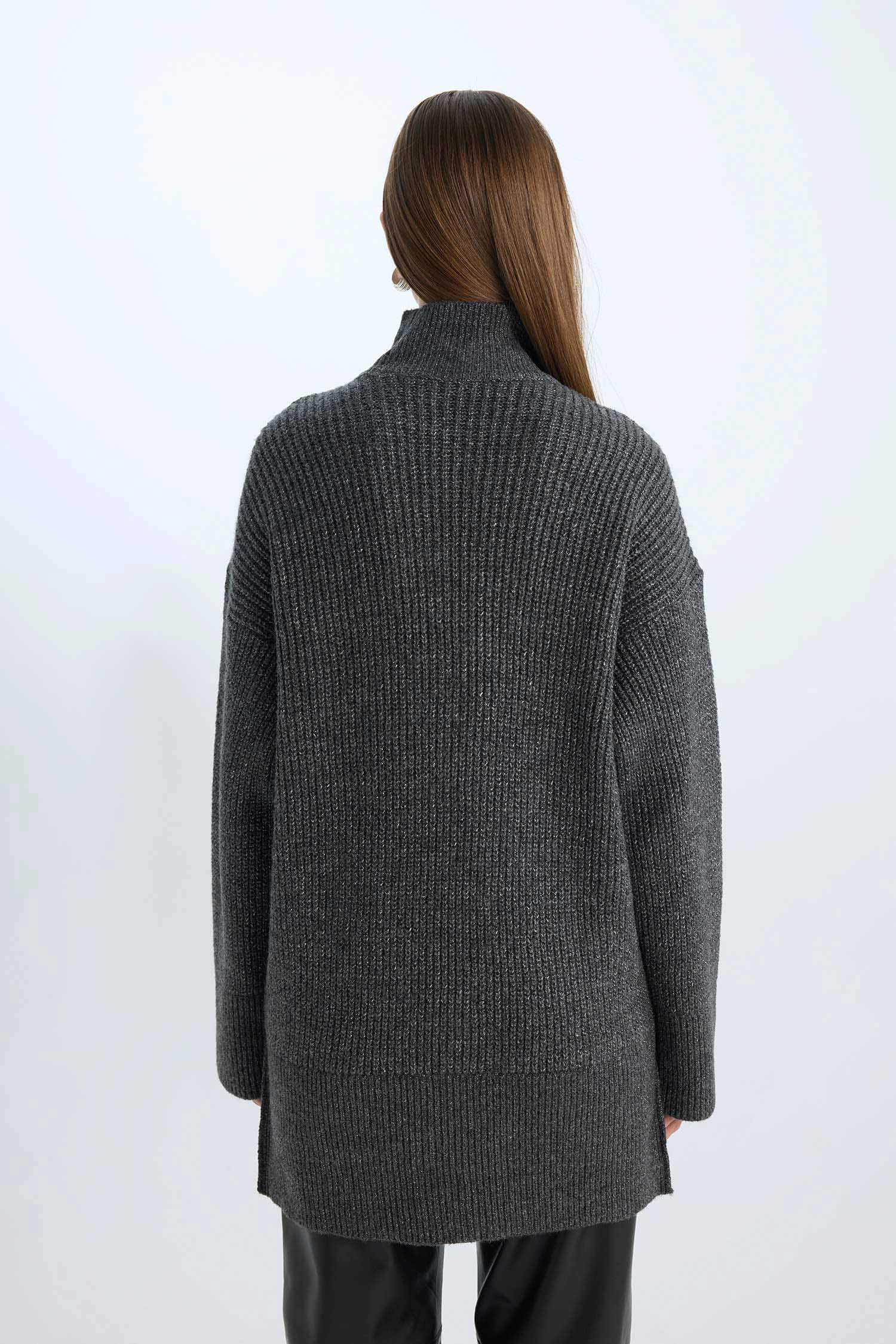 Regular Fit Balıkçı Yaka Basic Düz Triko Kazak Tunik	