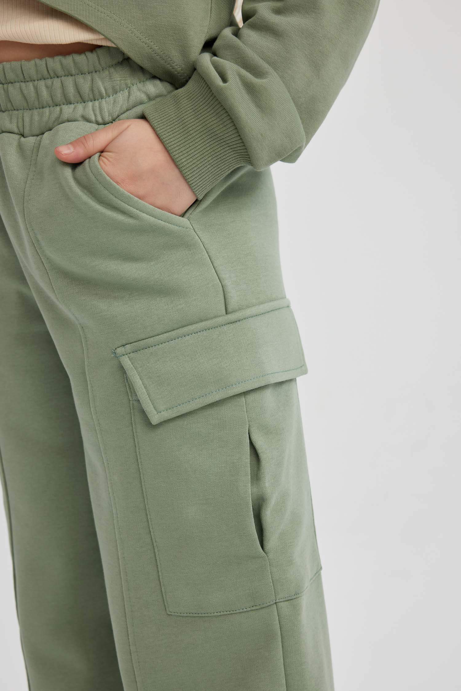 بنطلون بجامة رياضي كارجو بناتي برجل واسع