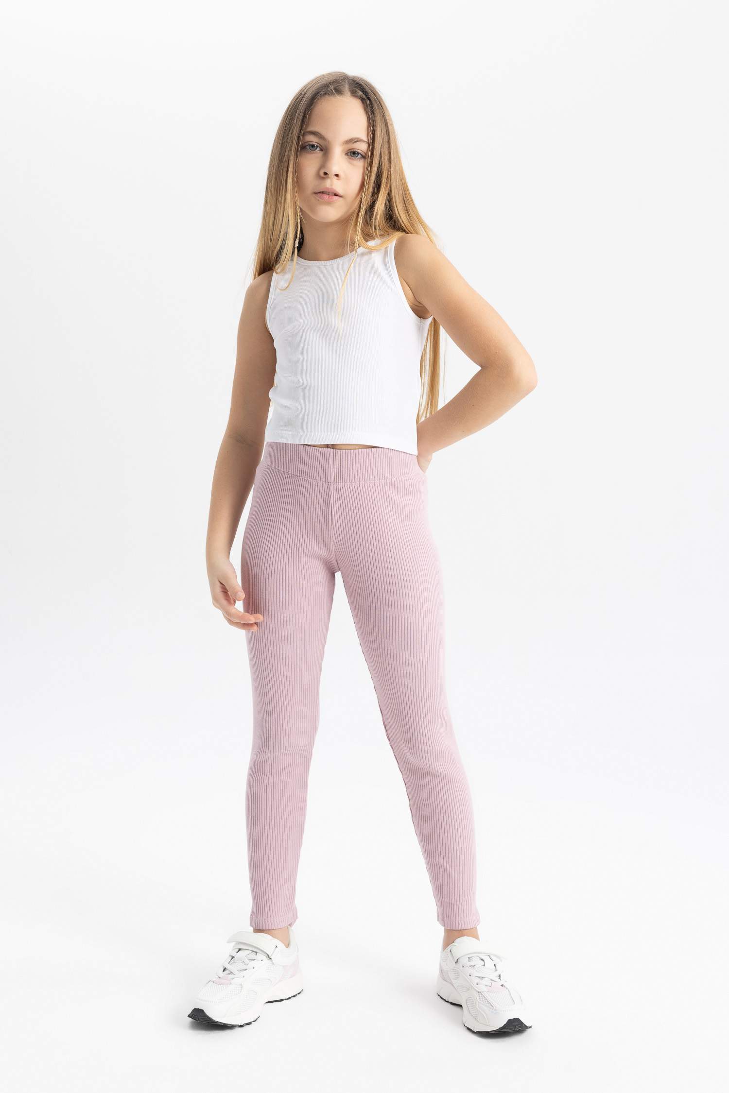 Kız Çocuk Uzun Boy Fitilli Kaşkorse Basic Düz Tayt