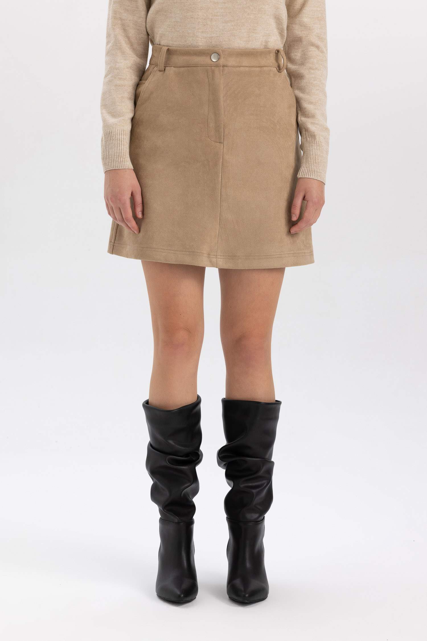 A Cut Suede Normal Waist Mini Knitted Skirt