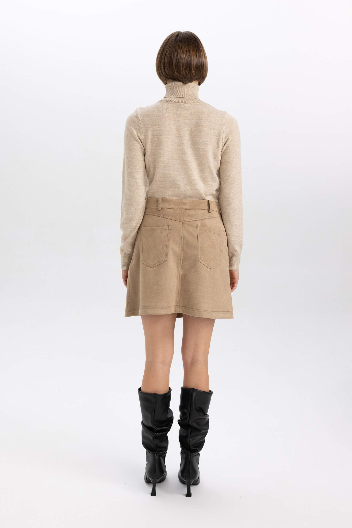 A Cut Suede Normal Waist Mini Knitted Skirt