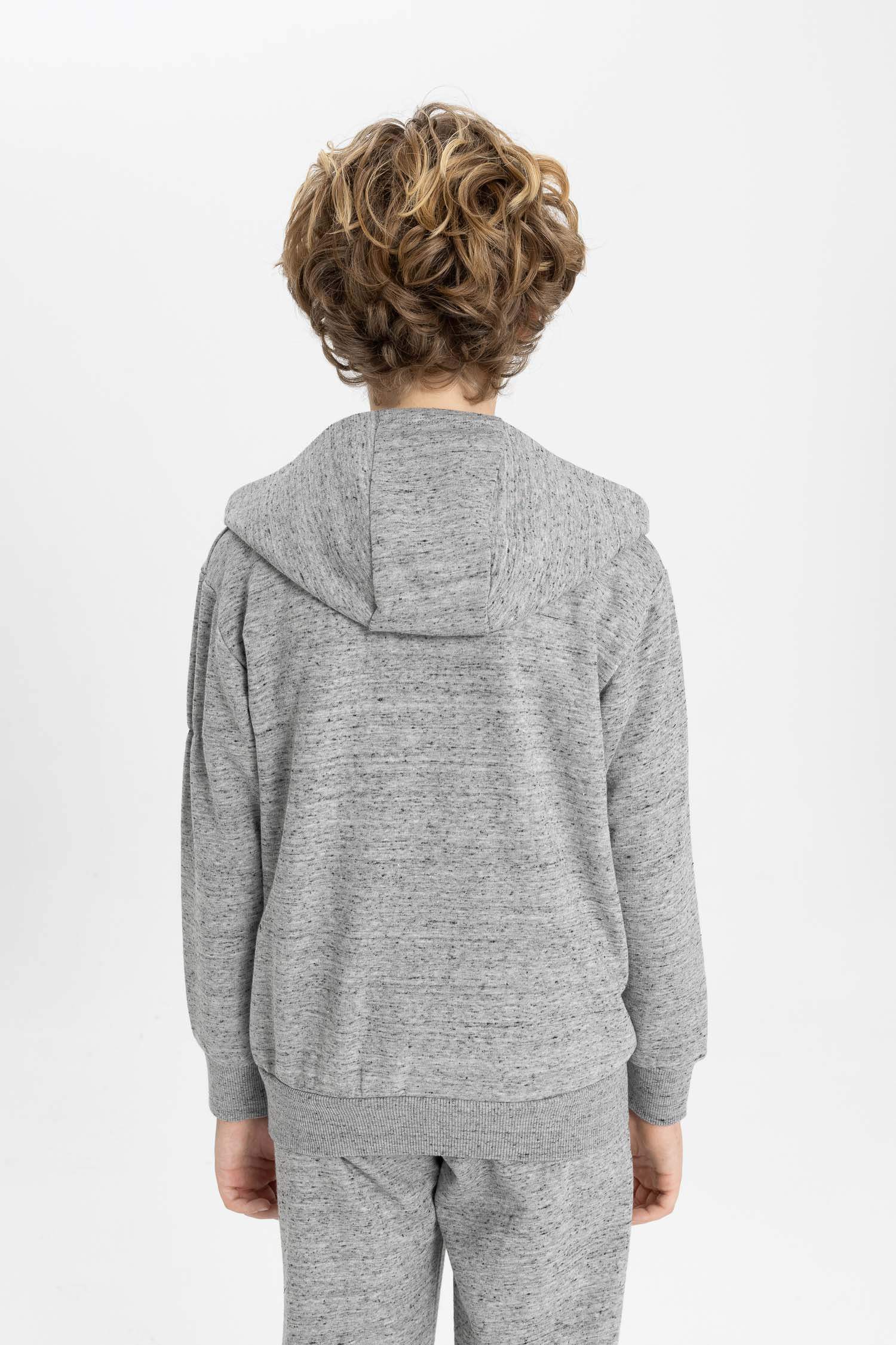 Erkek Çocuk Kapüşonlu Fermuarlı Basic Düz Sweatshirt