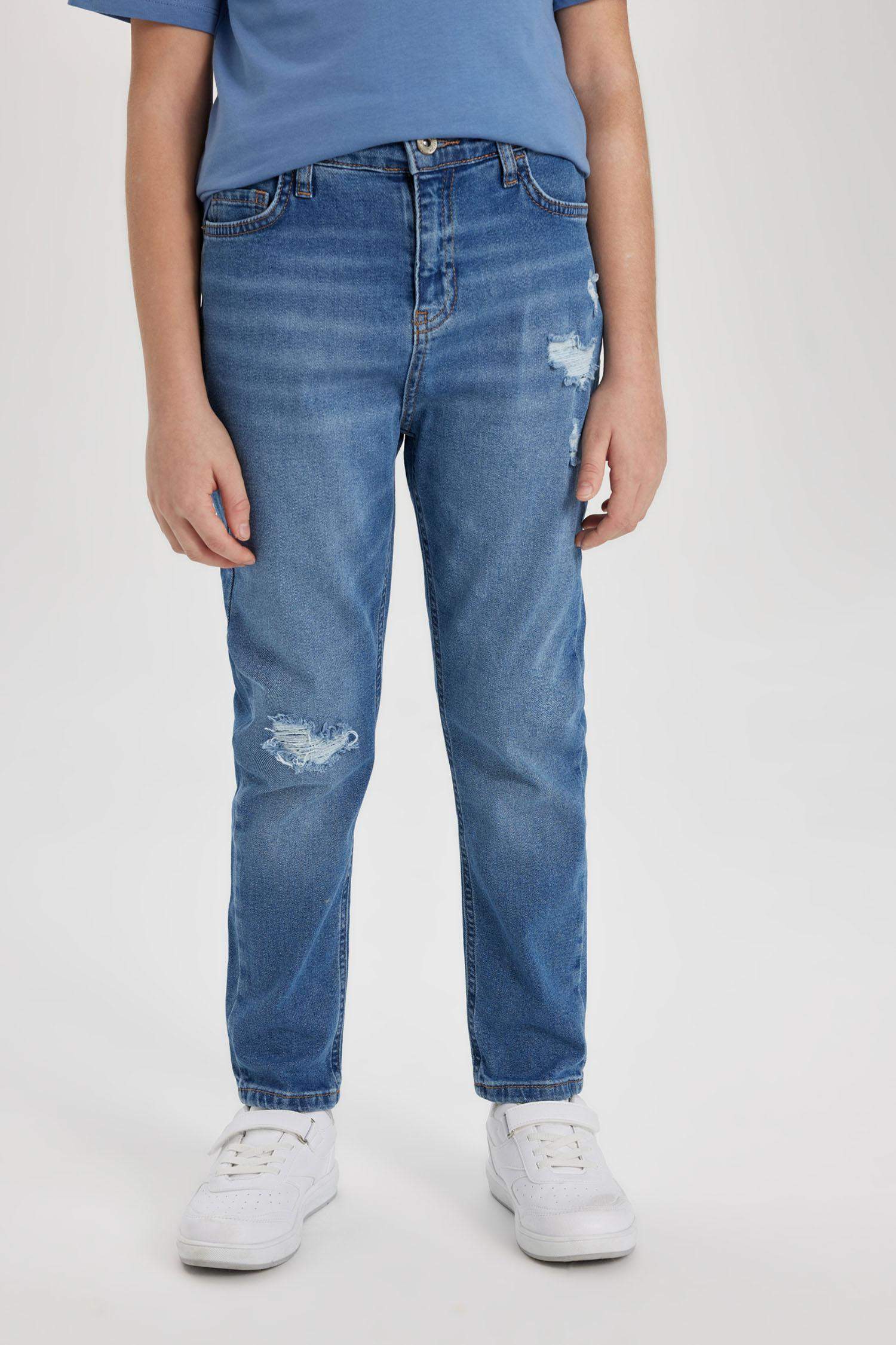 Erkek Çocuk Carrot Fit  Yırtık Detaylı Düz Paça Jean Pantolon