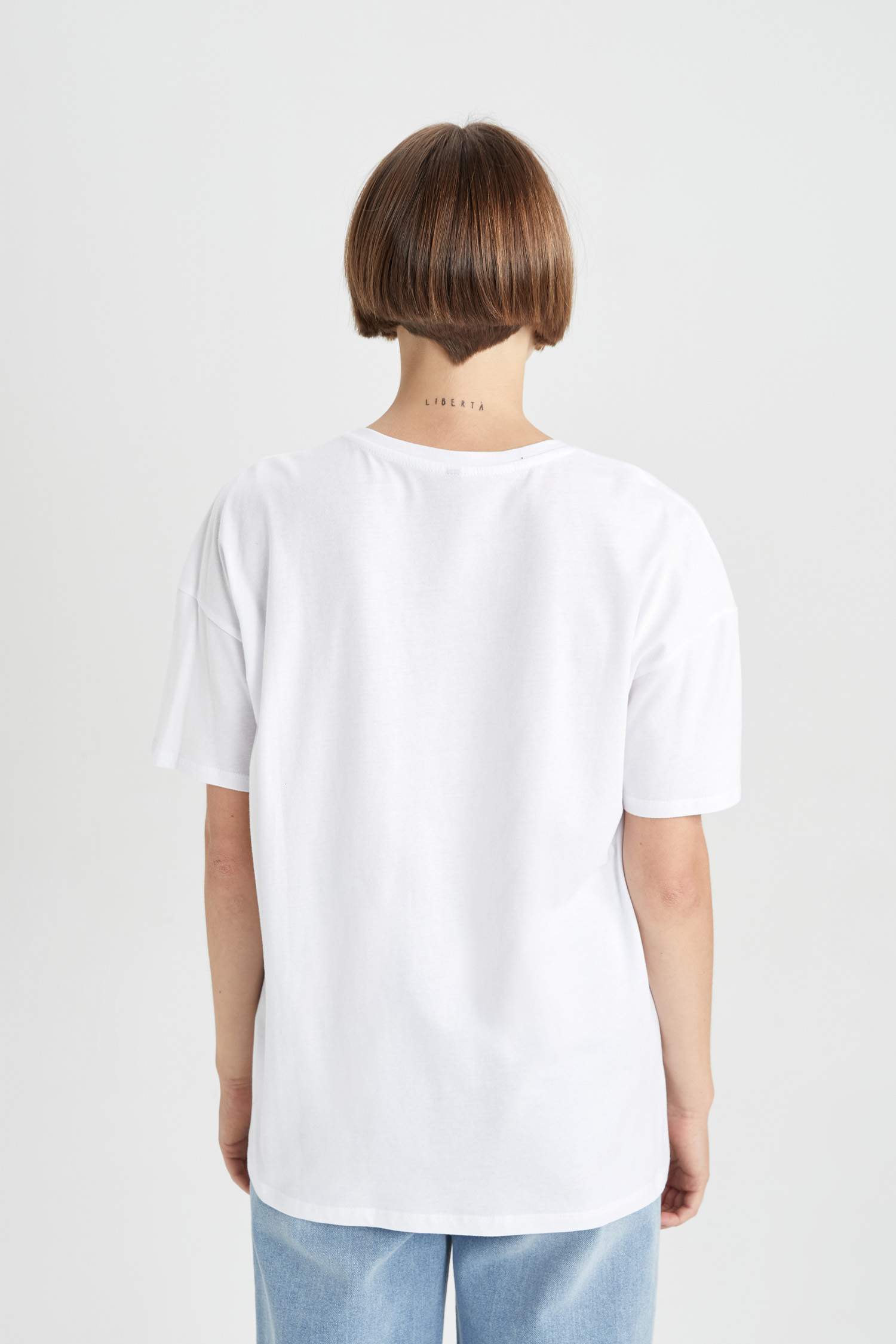 Oversize Geniş Kalıp Bisiklet Yaka Penye Kısa Kollu Tişört