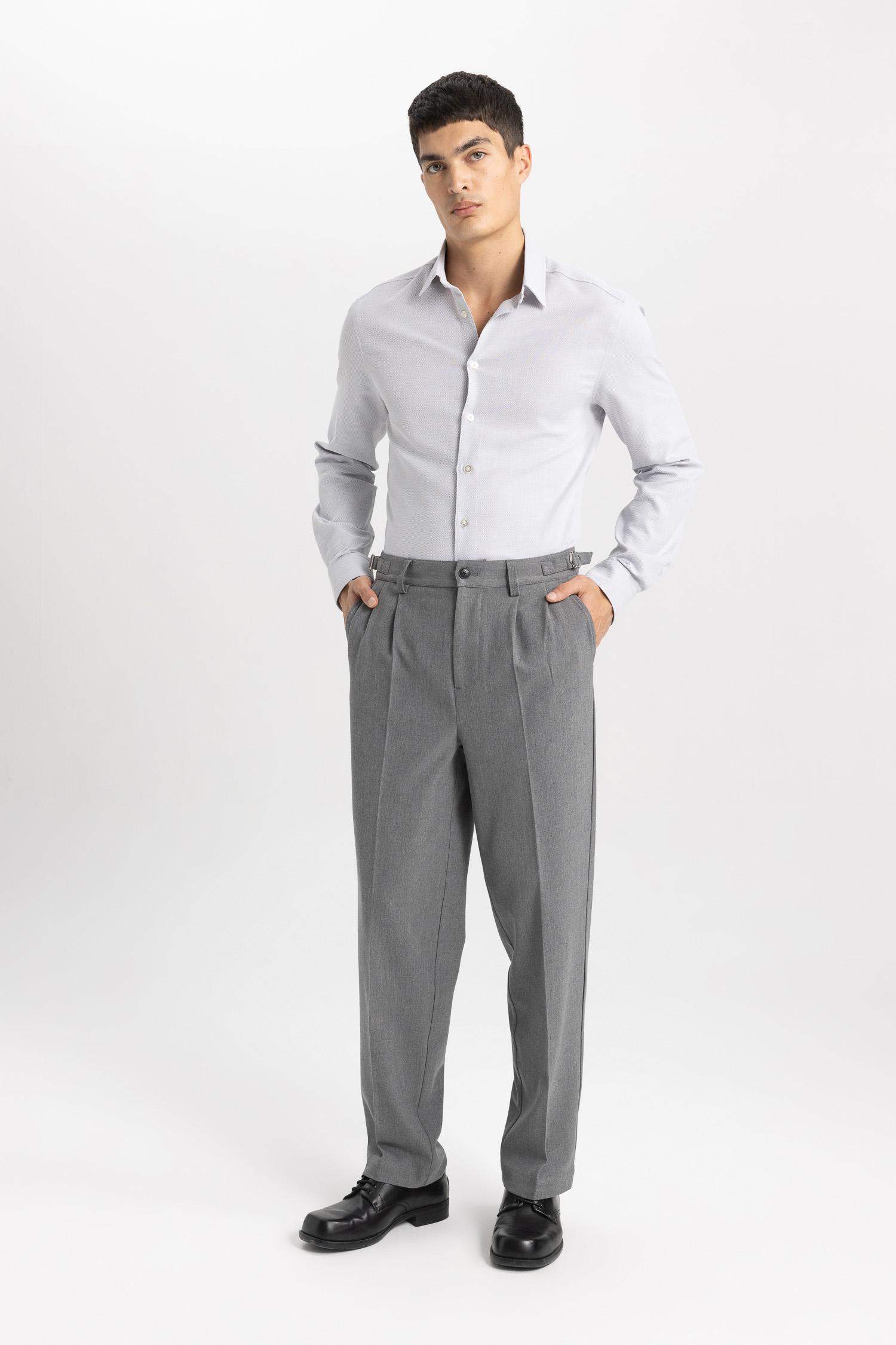 Grey MAN Straight Fit Trousers 3055864 | DeFacto