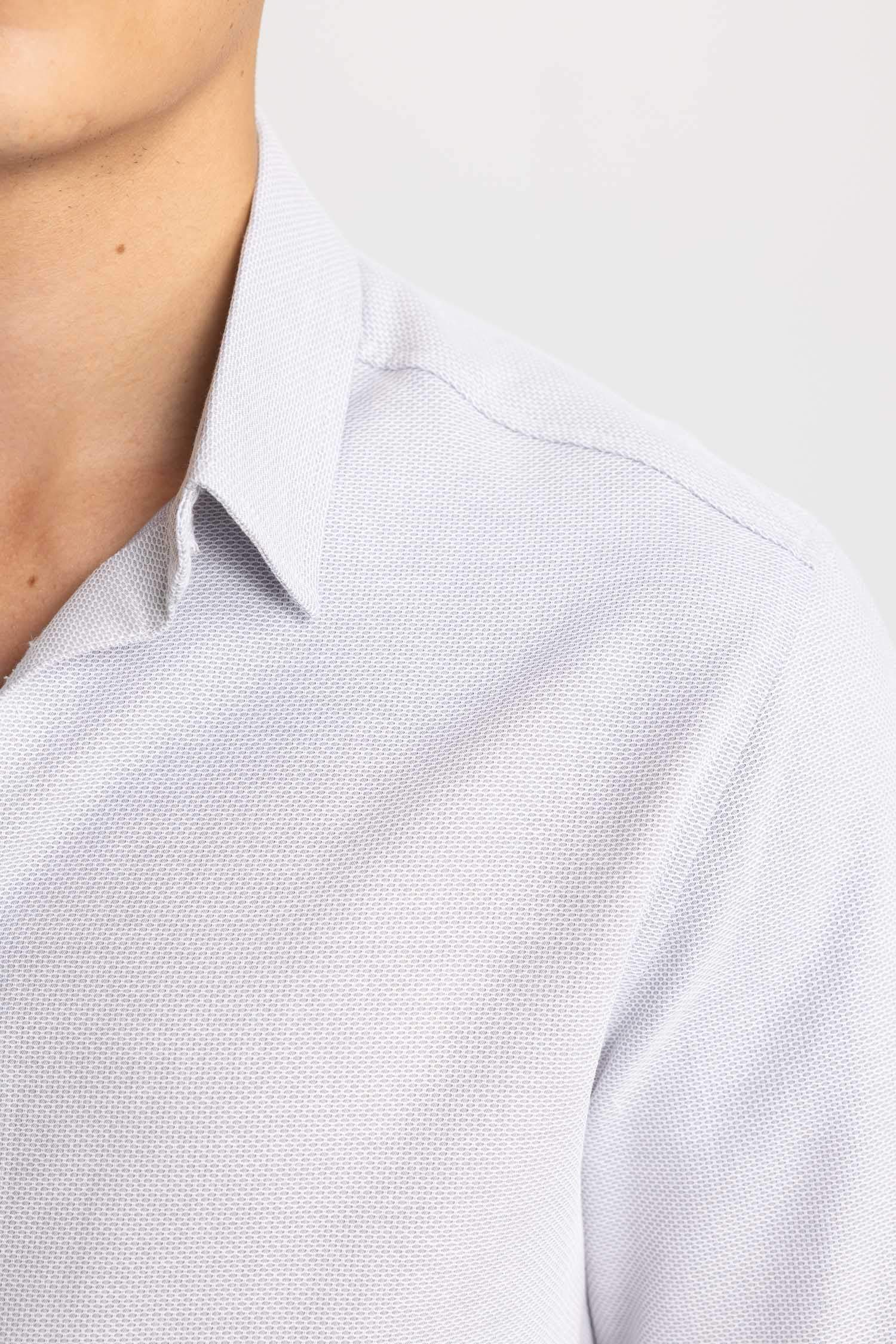 Slim Fit Polo Collar Honeycomb Textured Long Sleeve Shirt