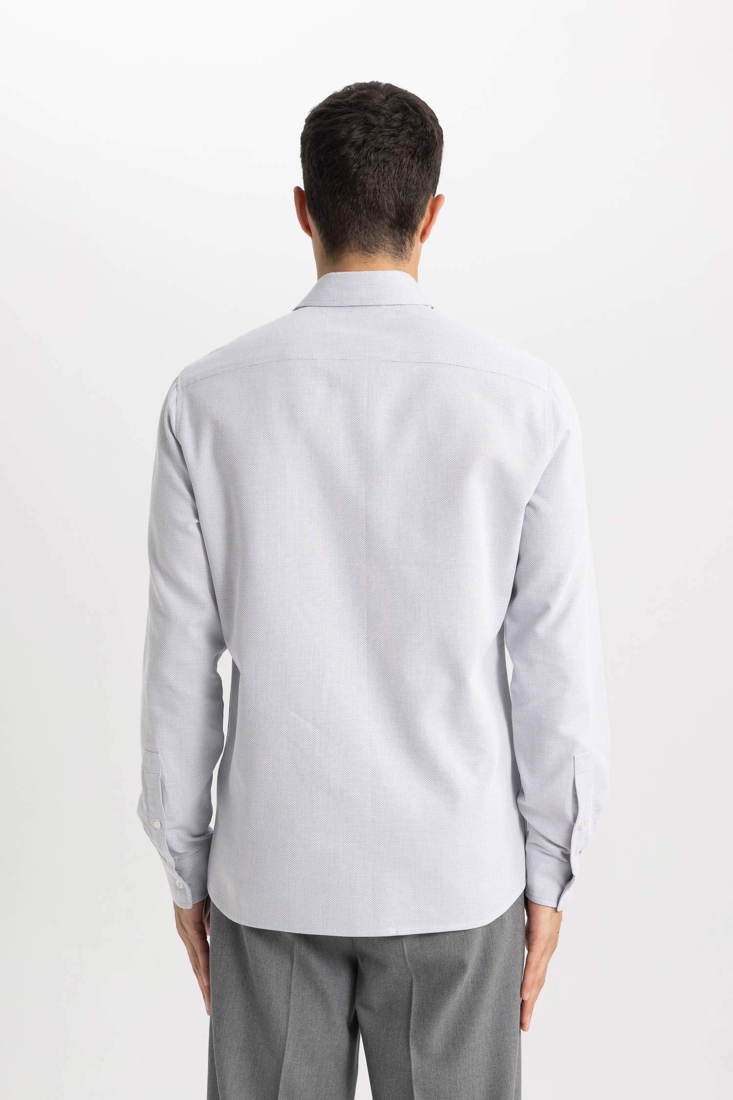 Slim Fit Polo Collar Honeycomb Textured Long Sleeve Shirt