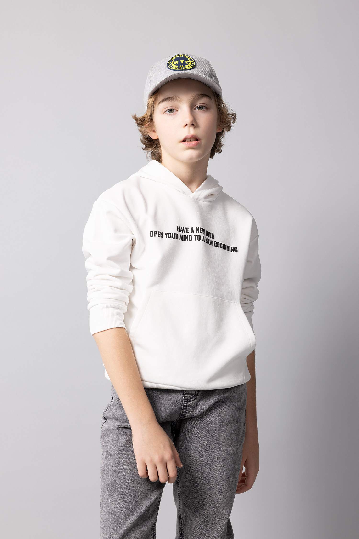 Erkek Çocuk Oversize Geniş Kalıp Kapüşonlu Baskılı Sweatshirt