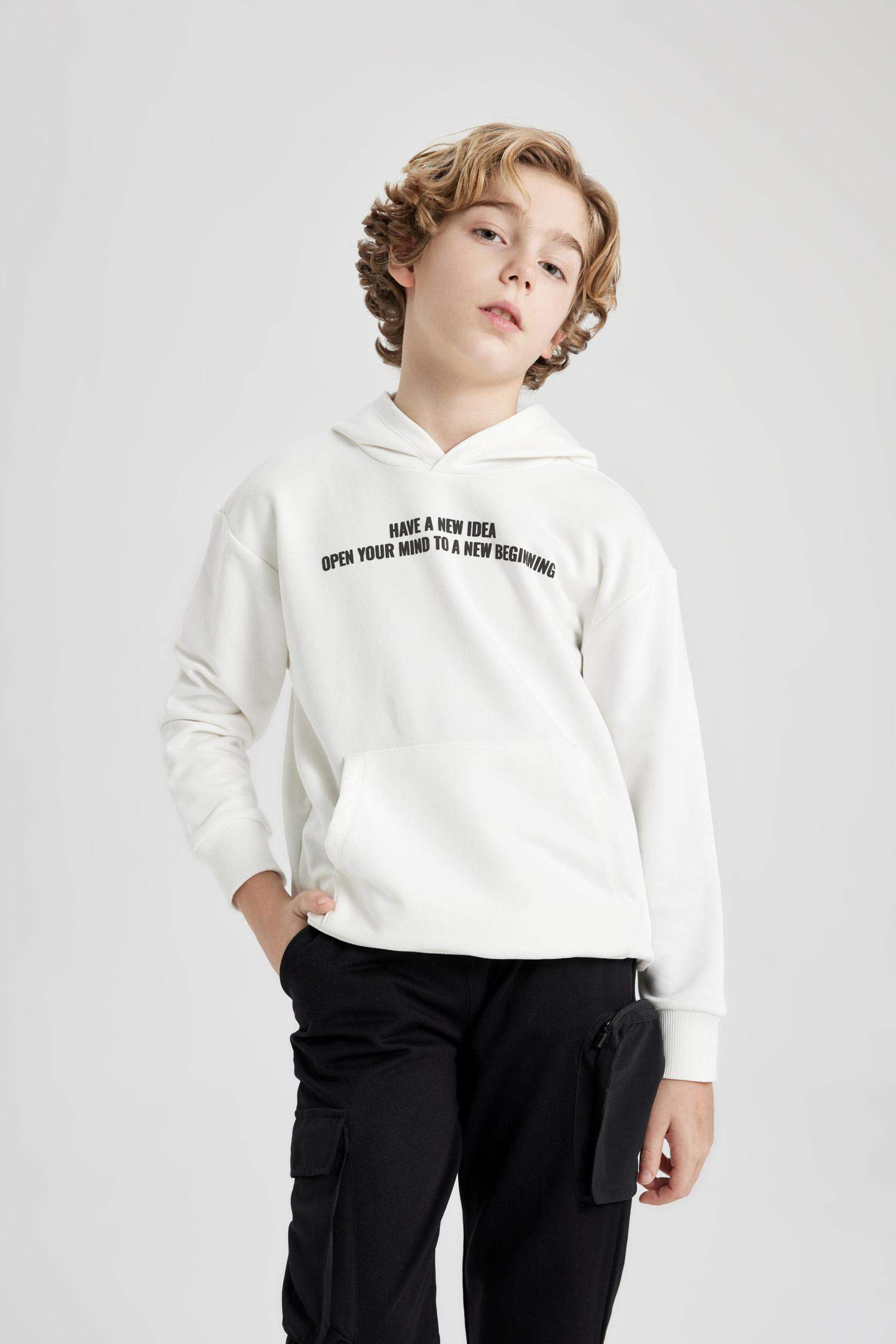 Erkek Çocuk Oversize Geniş Kalıp Kapüşonlu Baskılı Sweatshirt